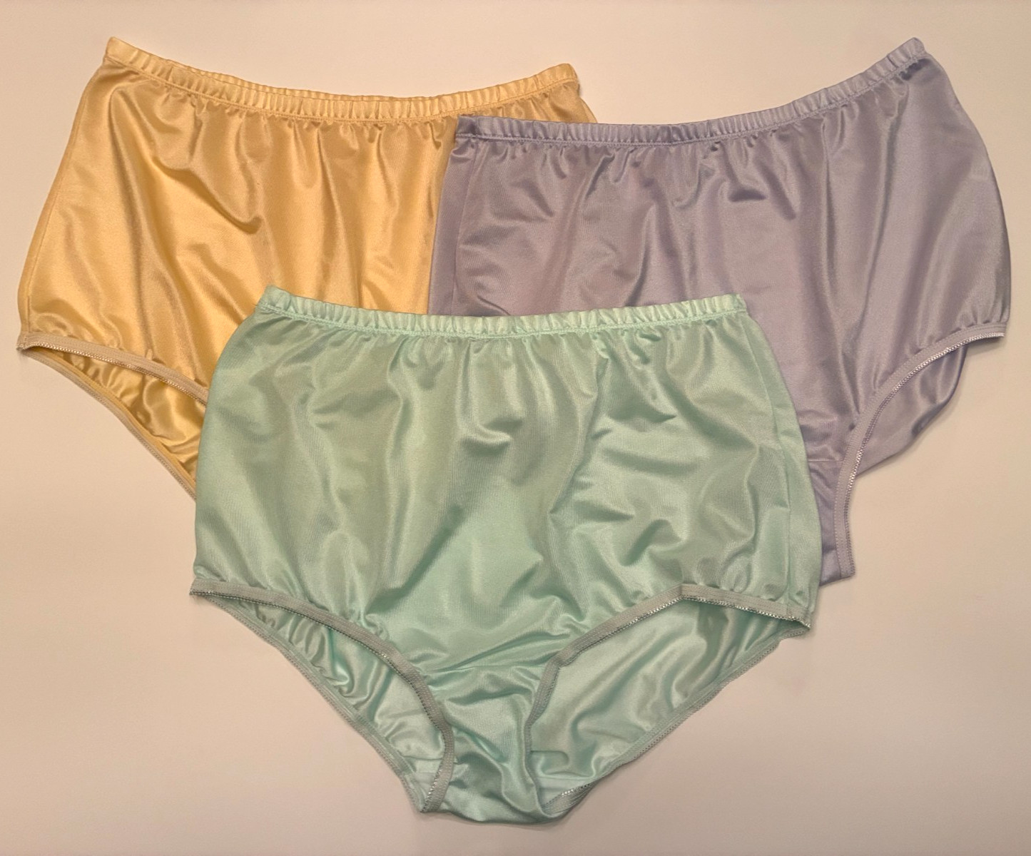 THREE Shiny SHEER NYLON PANTIES Size 8 XL Green YELLOW BLUE Second Skin Sissy