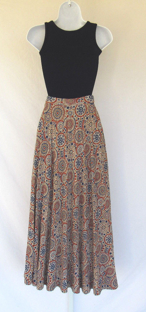 VITAGE 1960s MOD RT JRS. COTTON WOOL SKIRT CREAM BLUE COGNAC BRONXE TAN