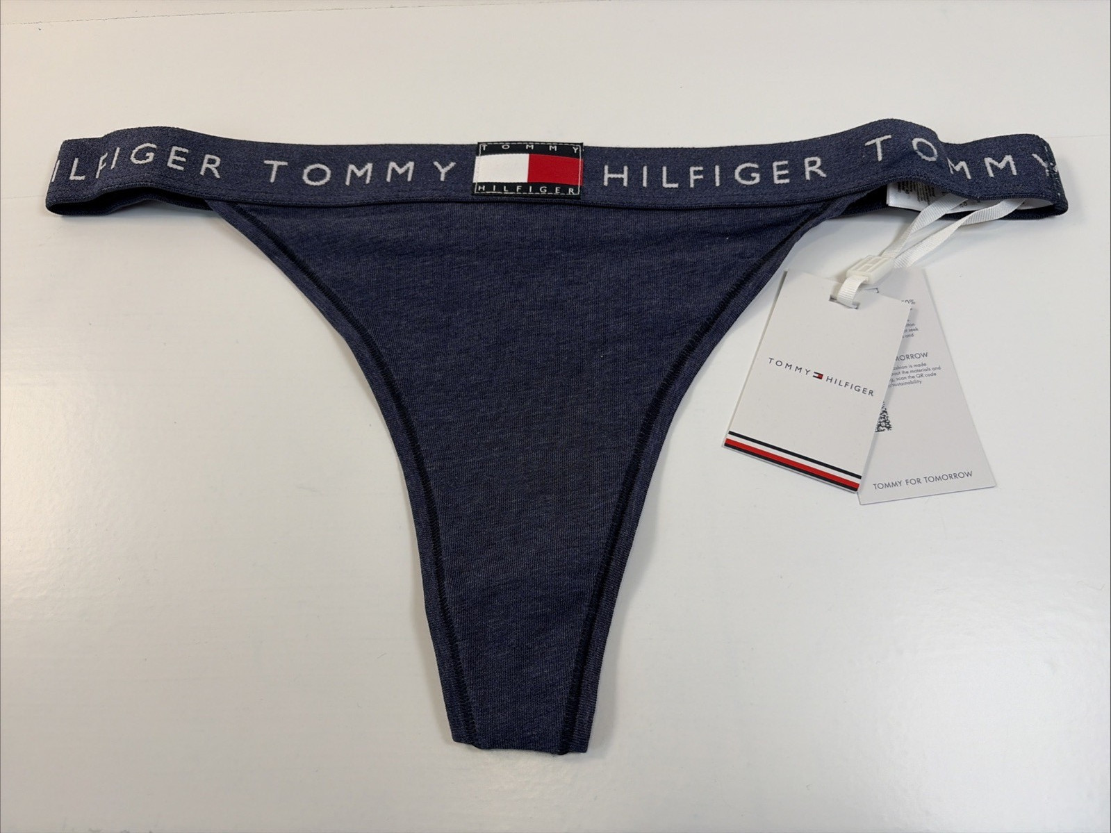 Tommy Hilfiger Thong Cotton Soft Panties Blue Underwear Size Medium