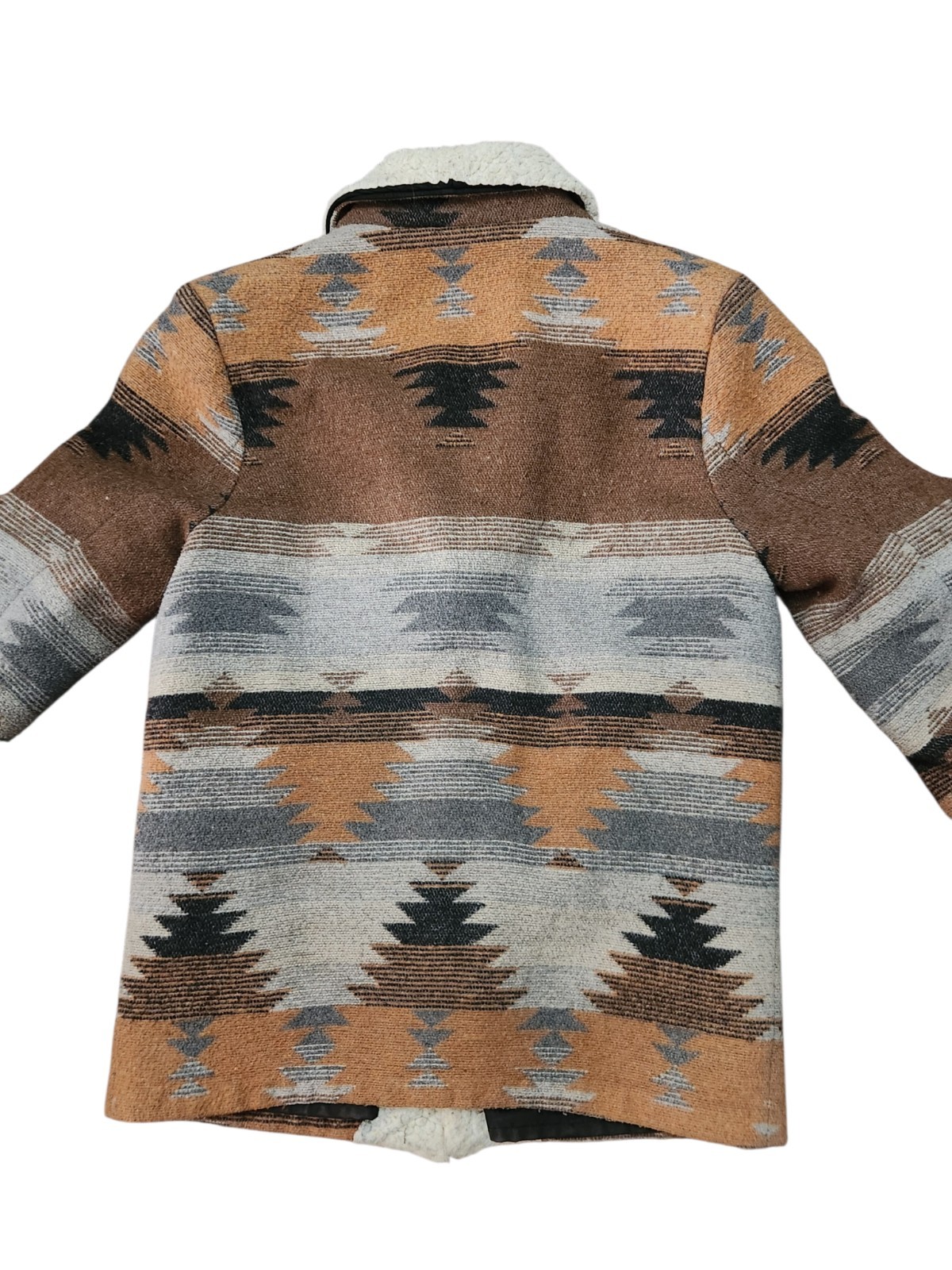Vintage Pioneer Wear Chore Coat L XL USA Santa Fe Aztec Sherpa Lined Wood Button