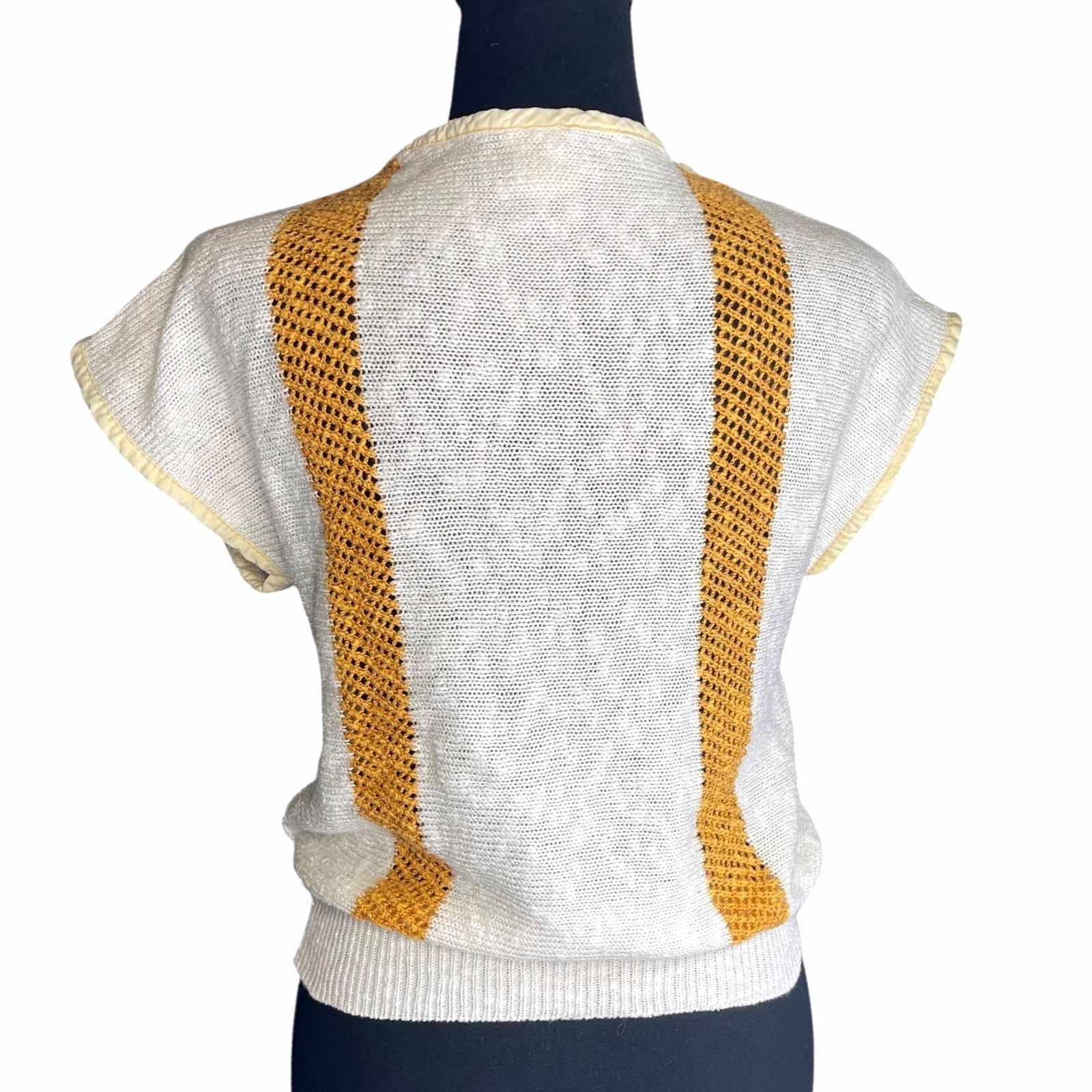 Vintage Short Sleeve Sweater Top Beige and Golden Yellow Women’s XS/S Boho Chic