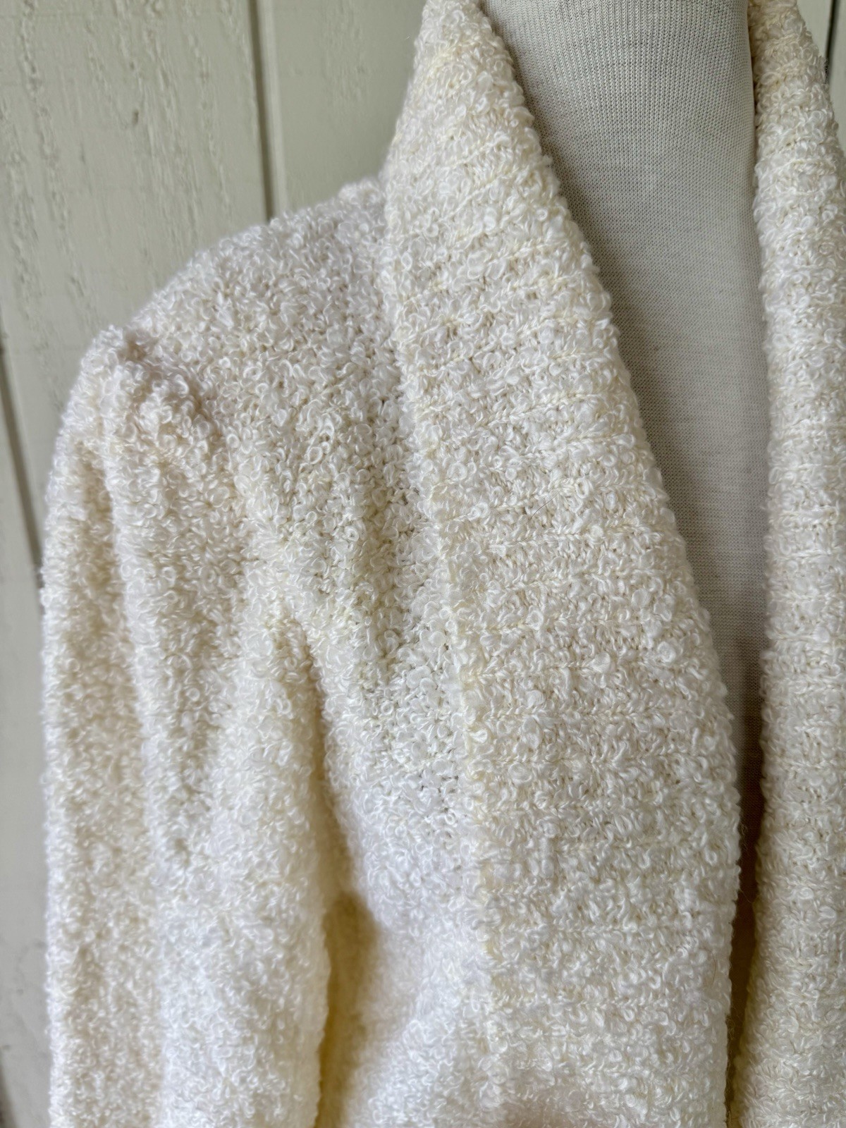 Vtg 80s Adele Joyce White Chenille Boucle Chunky Knit Cardigan Sweater Sz S 90s