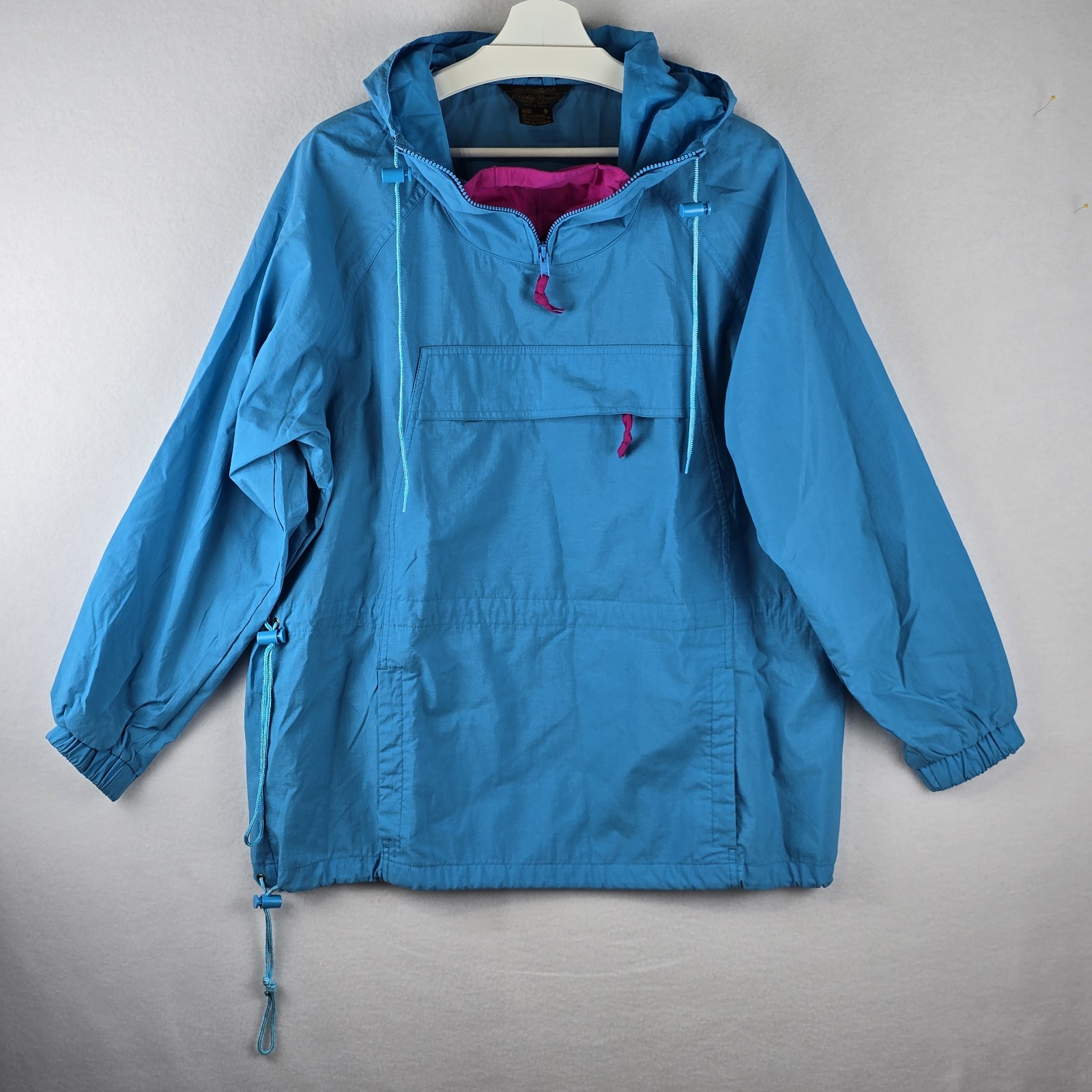 Eddie Bauer Windbreaker 1/4 Zip Pullover Jacket Sz L Y2K Nylon Teal Pink Retro