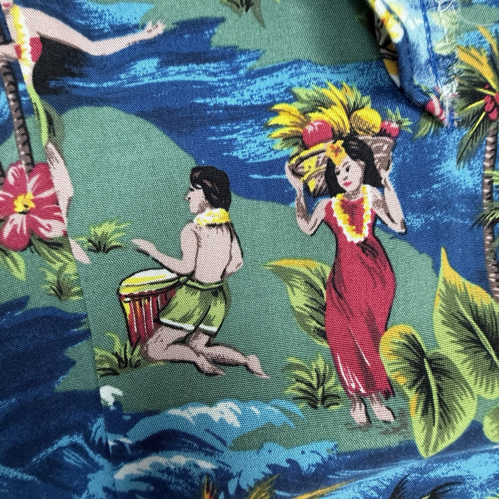 Vintage Kalakaua Hawaiian Dress Women Large Ruffled Luau Dancers Rayon