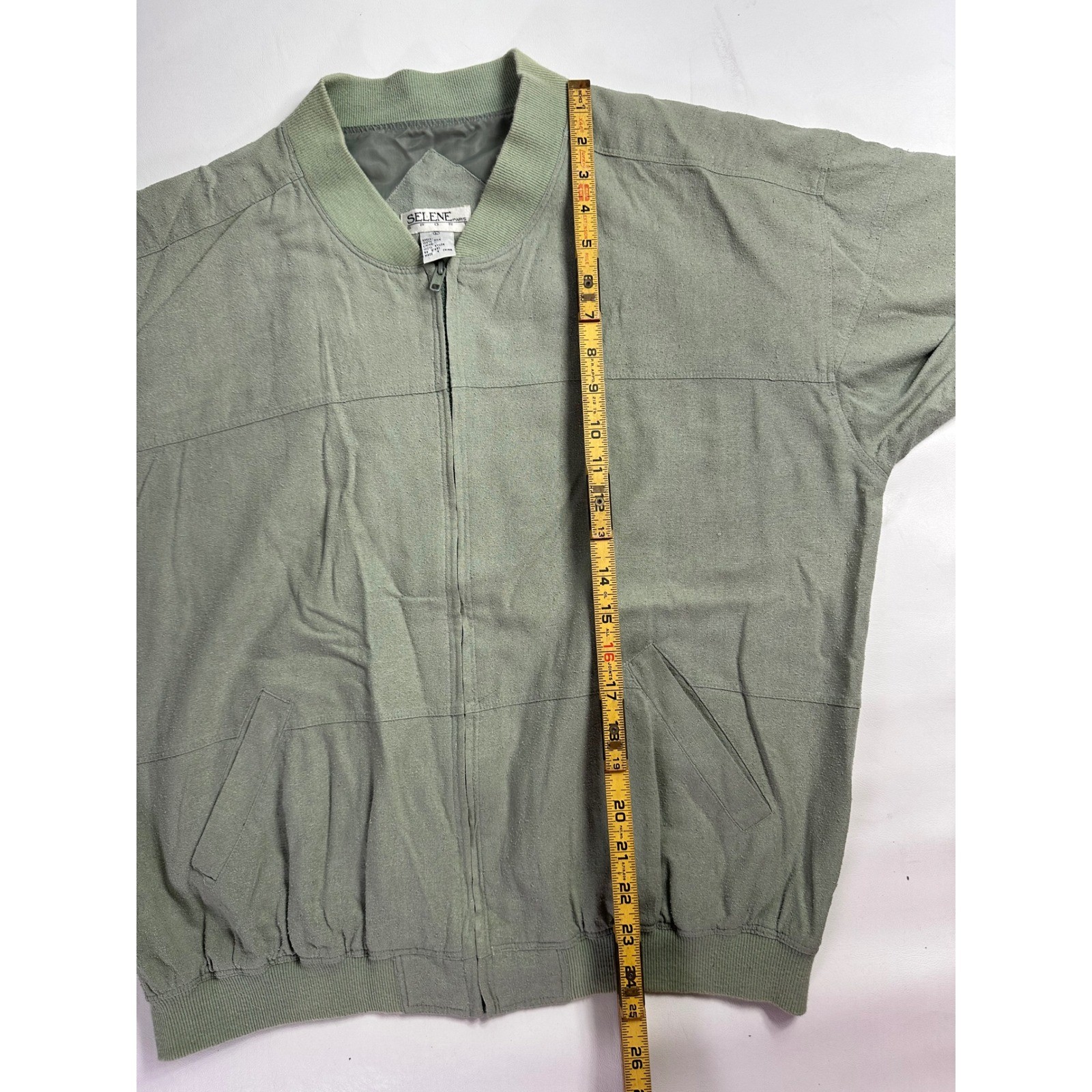 Selene Sport Sage Green 100% Silk 2-Piece Tracksuit Bomber Jacket Pants Set XL