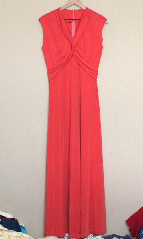 Vintage Maxi Dress 60s 70s Boho Womens Medium 8 10 Long Polyester Hippie Mod