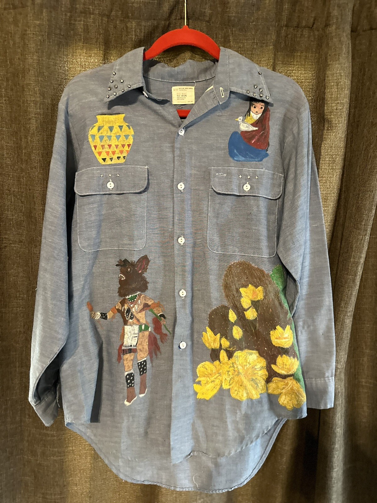 Vintage 1970’s Hand Painted Womens Native American SouthWest Button Up Shirt