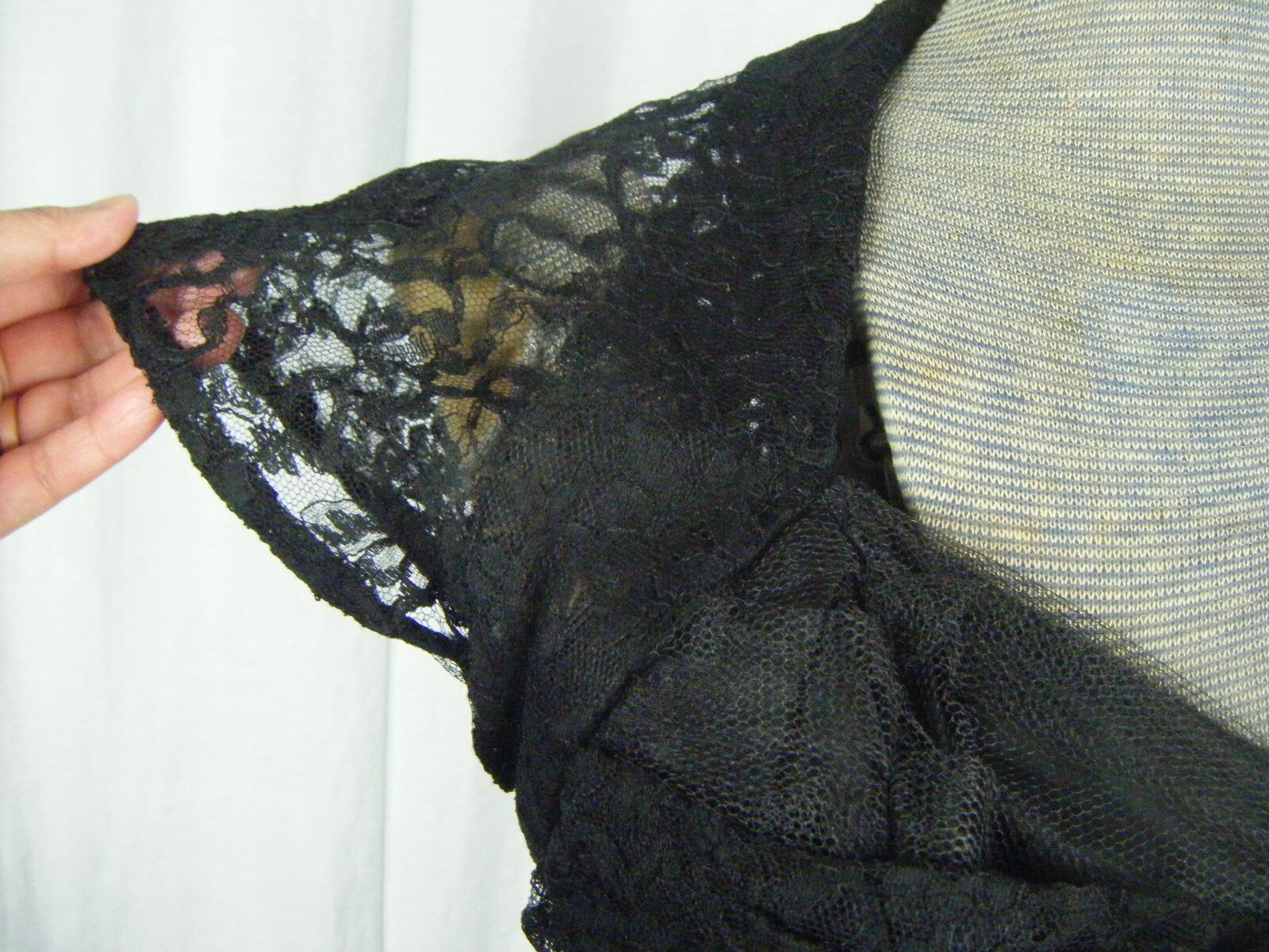 Vtg 50s Black Illusion Sheer Floral Lace/Tulle Net Party Dress-Bust 34/XS