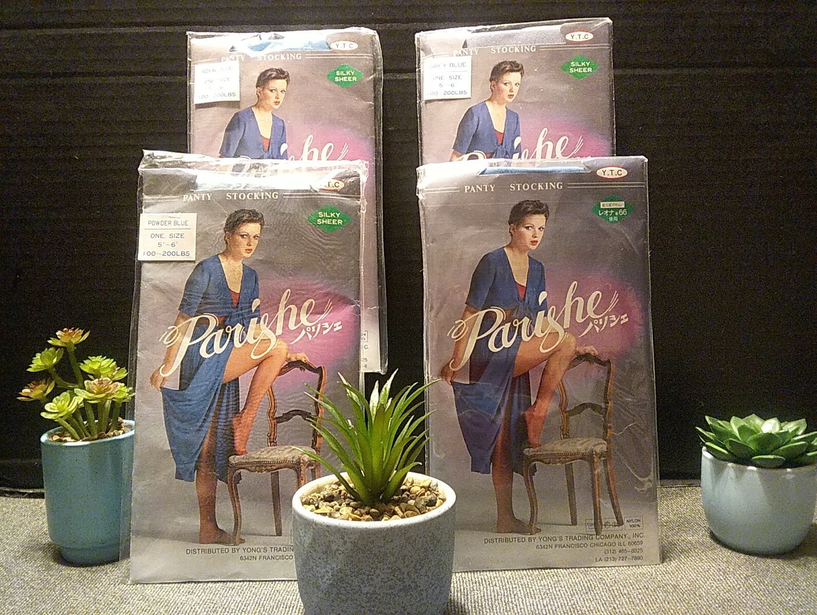 4pr Vtg 80’s Parishe Panty Stockings•Royal Blue,Grey Blue,Powder Blue,Blue Bell