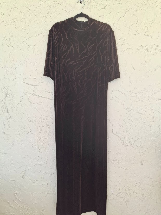 Vintage 90s Carole Little Chocolate Brown Velvet Maxi Dress 14 Animal Print Goth