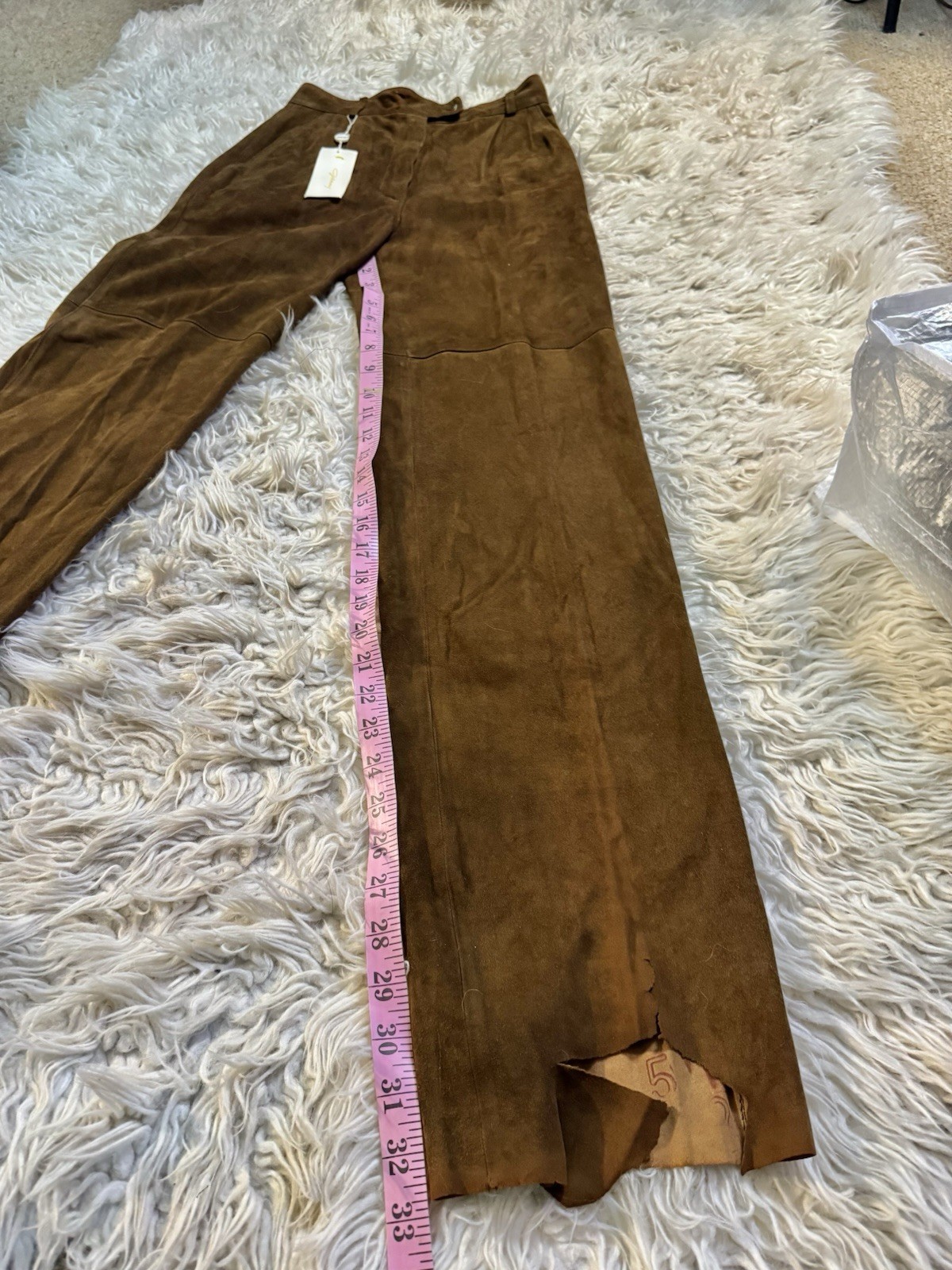 Vtg Jenny France Suede Pants Trousers Pockets Piping Brown Leather XS Tags