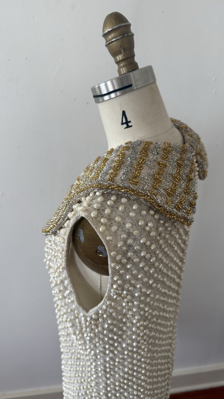 1960s Alexander’s Heavily Beaded Embellished Lace/Faux Pearl Mini Dress Couture