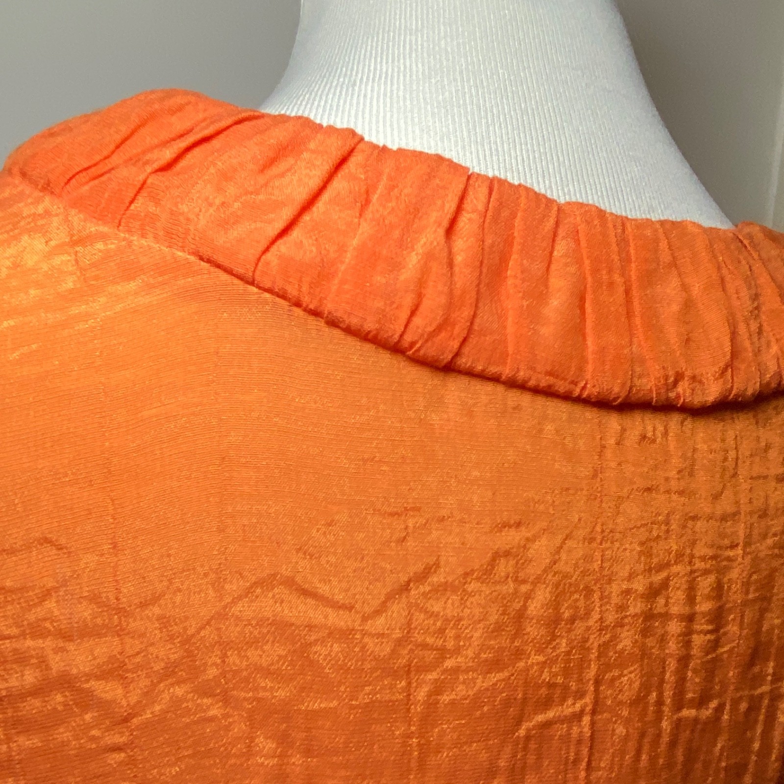 Vtg Artsy Blouse Large Orange Top Whimsical Bird Crystals Gauzy Rayon Korean m
