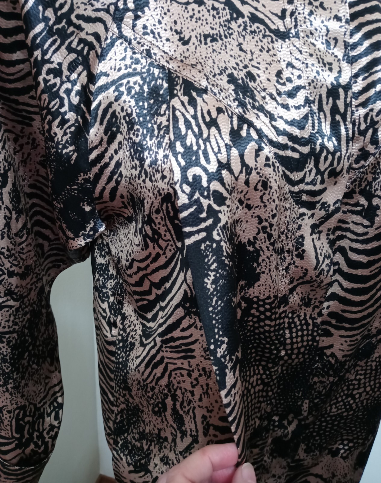 VTG Women S Shirt High Reg Collar Black Gold Animal Print Karen by Anette & Mika