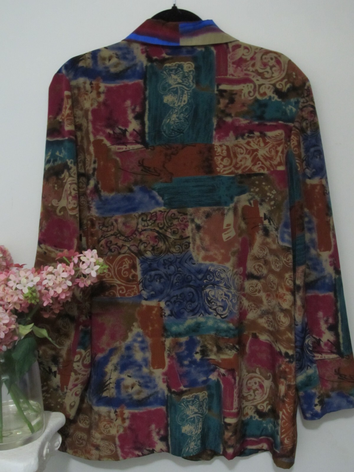 Jo Hardin Womens Colorful Blazer 12 Vintage Colorblock Light Weight Botanical