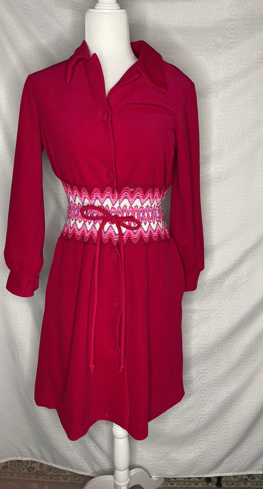 Vintage At Home Wear for Van Raalte Pink 70s Hostess Dress Robe Embroidered Trim