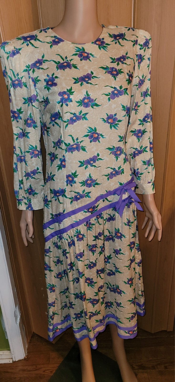 Vintage 1980’s Natalie Floral Rayon Dress Shoulder Pds 3/4 #Sleeves Sz/ 8