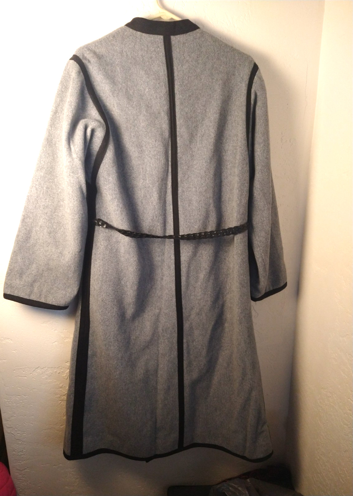 Youthcraft The Dress Circle Womens L/XL Wool Coat Long Gray Cable Black Trim Vtg