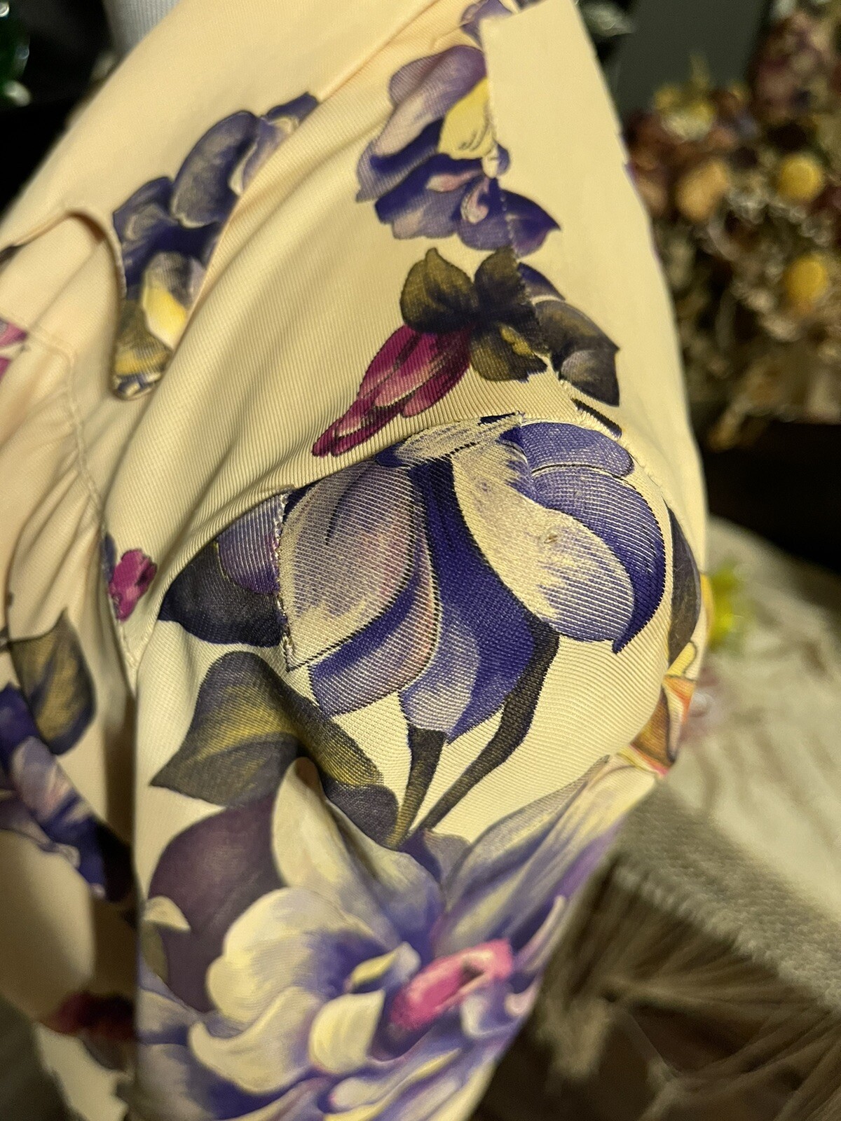 1930’s Rayon Jersey Magnolia Flower Dress | Purple Pink Yellow