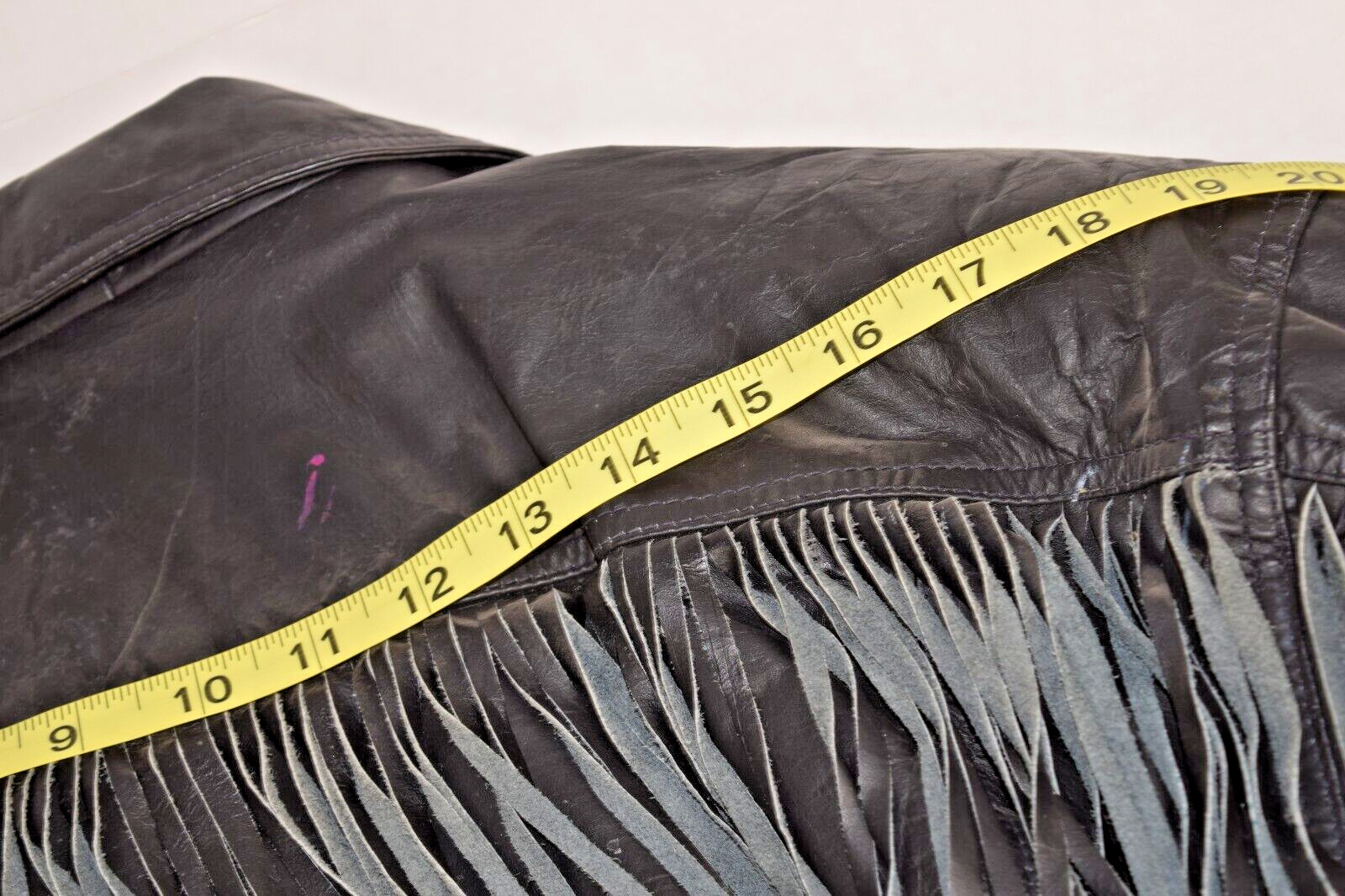 Vintage Leather Jacket Steer Brand Size M/L 80s Glassy Black Fringe All Across