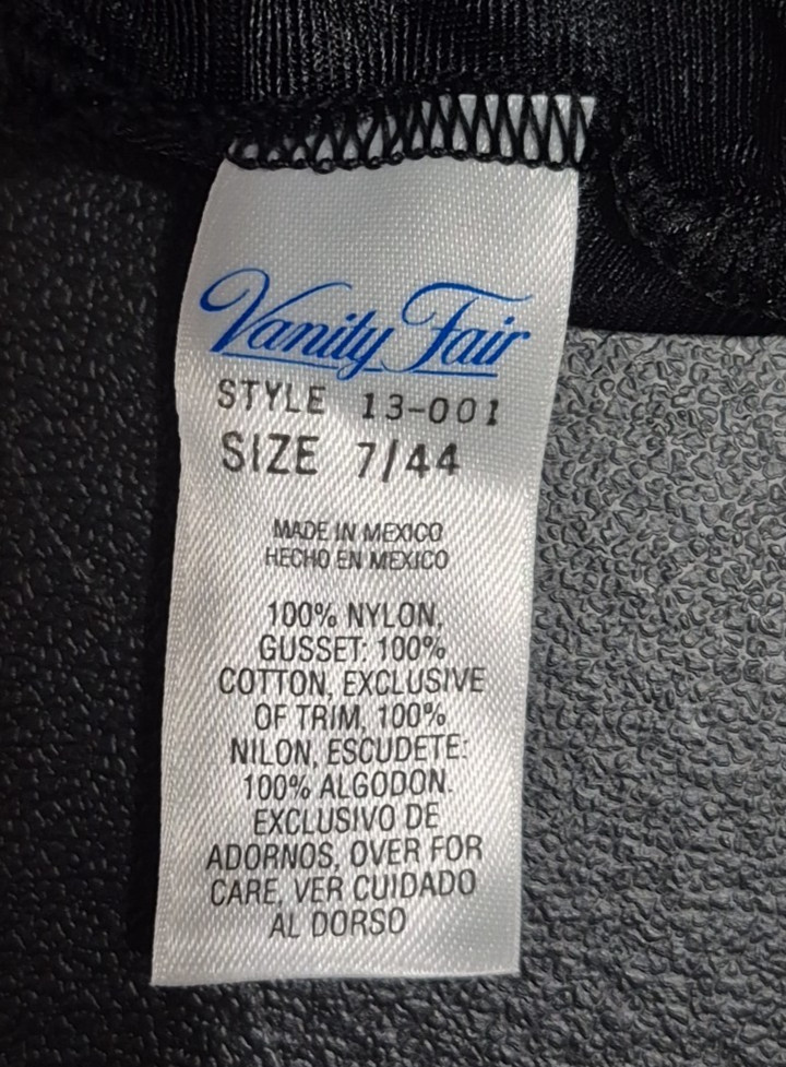 Vanity Fair Women’s Black Full Coverage Nylon Trim Lace Panties Size 7/44