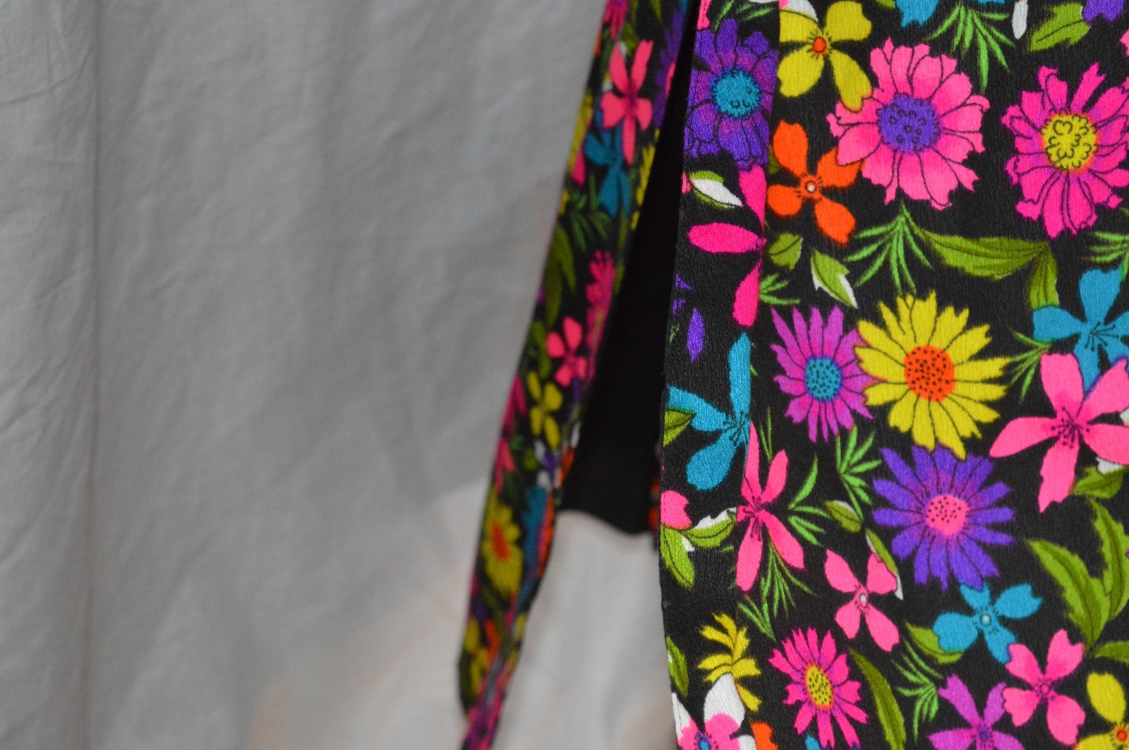 Vintage Black Multi-Color Floral Hand-Made Hawaiian Long Dress See Measurements