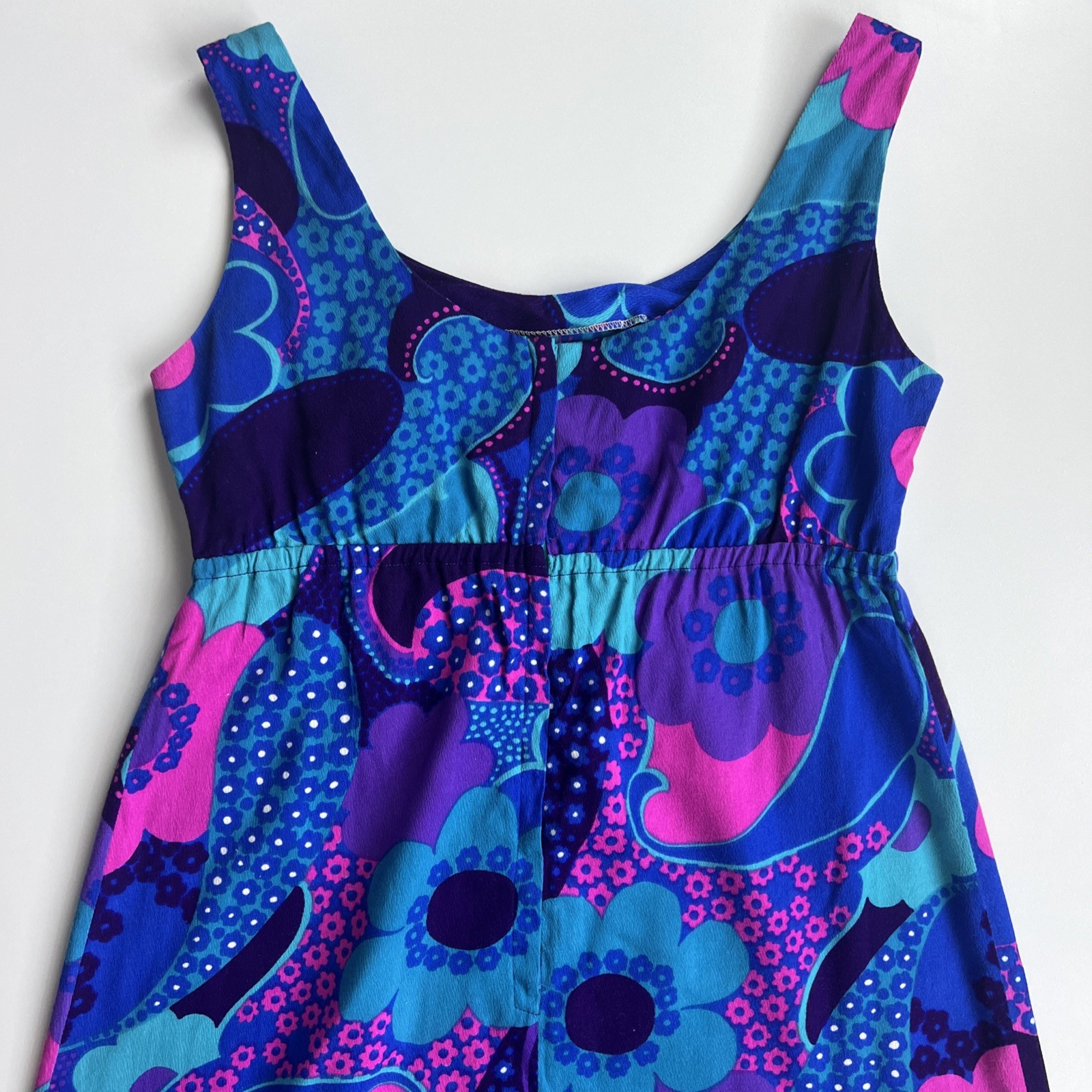 Vintage Pomare Tahiti Hawaiian Dress And Matching Shirt Size Small Purple Blue