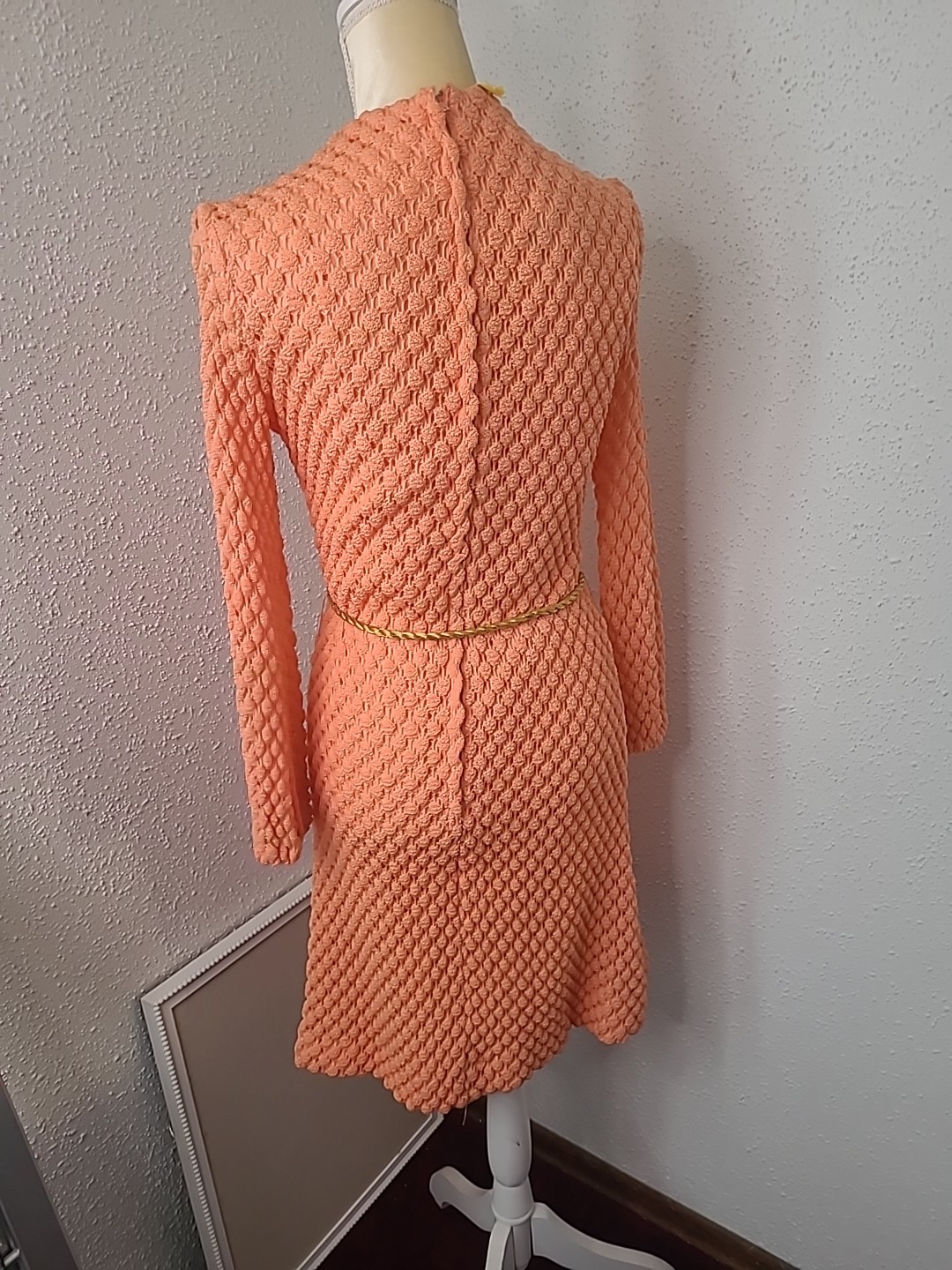VTG Sears Fashions Orange 60s Dress Gold Tie Belt Vintage Size 10 ( XS / S )