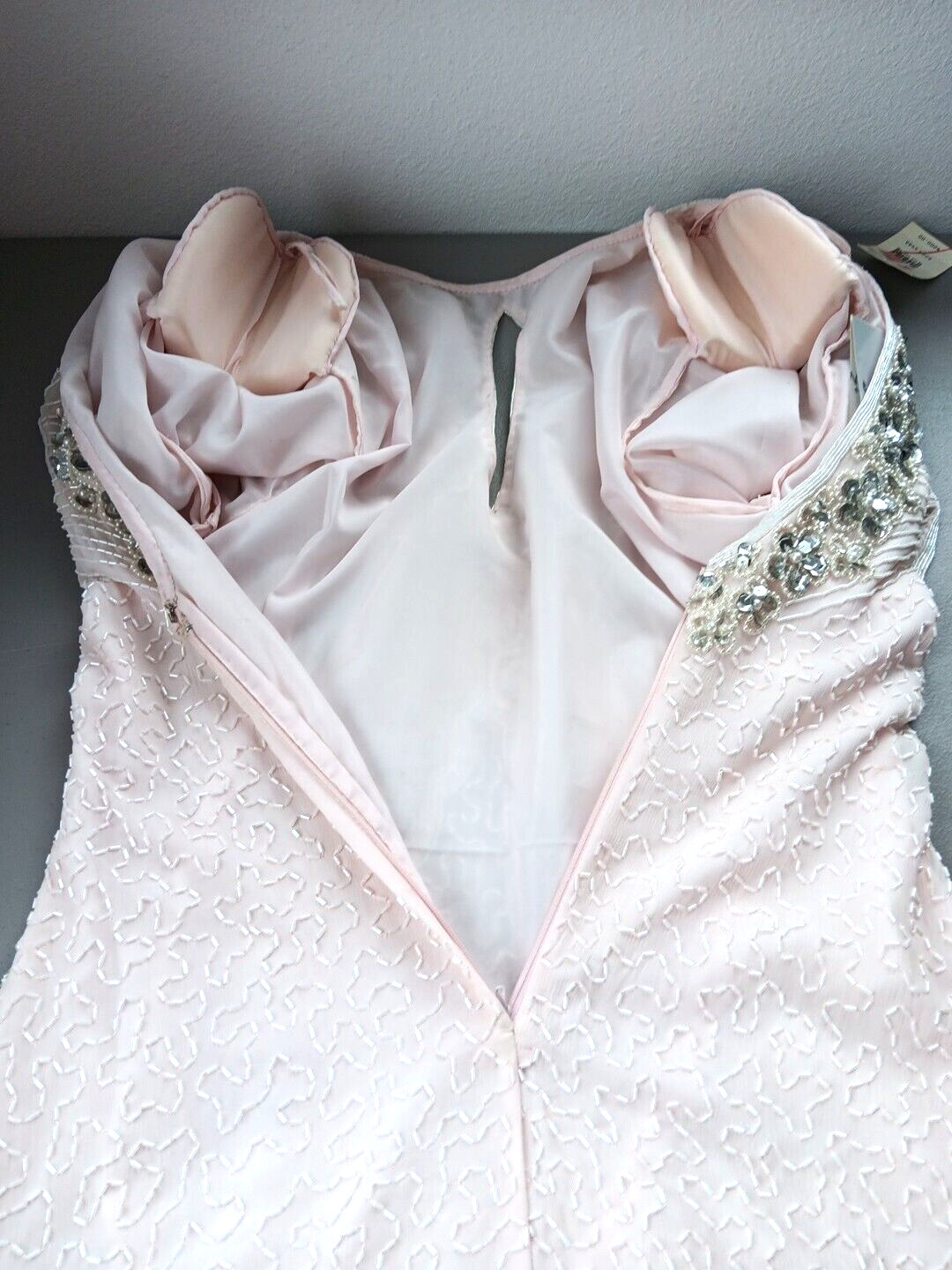 Jennifer Evening Gown Medium Light Pink Midi Silk Bead Sequin Keyhole NEW Bridal