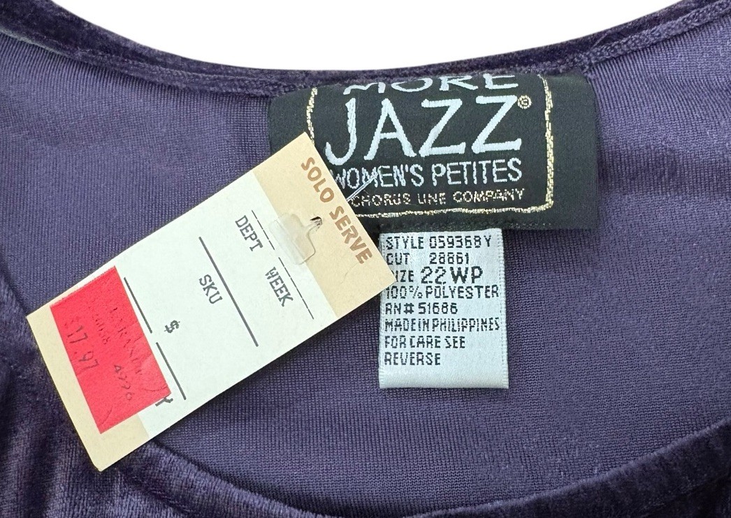 Vintage More Jazz Velvet Choir Dress Purple Button Front Ruffle Hem 20WP NWT