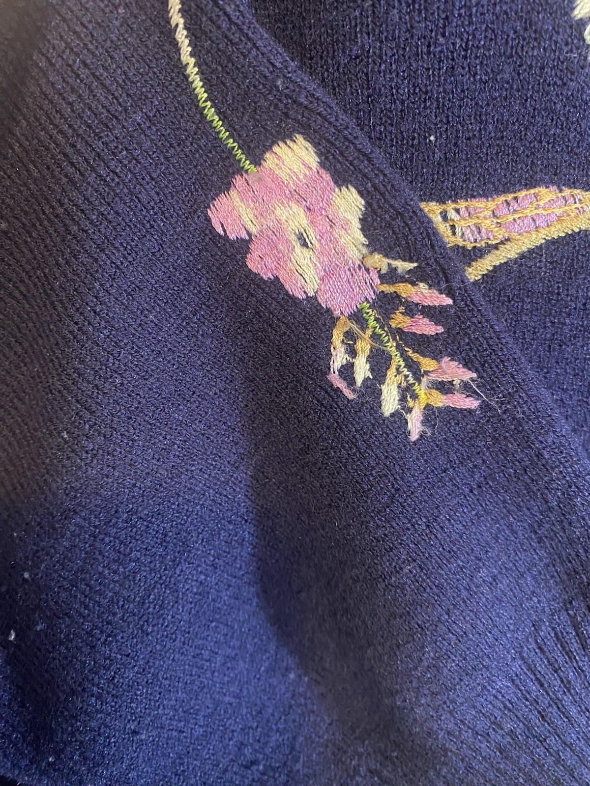 Vintage Women’s Bonnie Lee Leroy Blue Sweater Acrylic 70s Colorful Butterflies