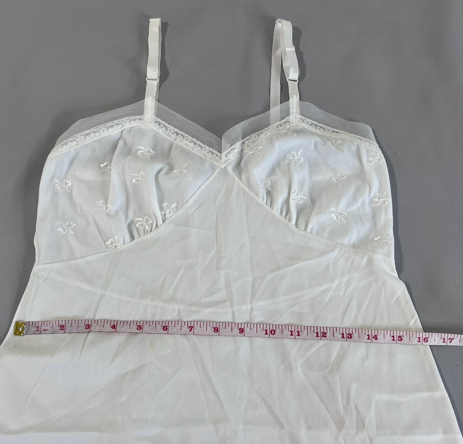 Vintage White Women’s Nylon Lace Lingerie 39” Long Embroidered