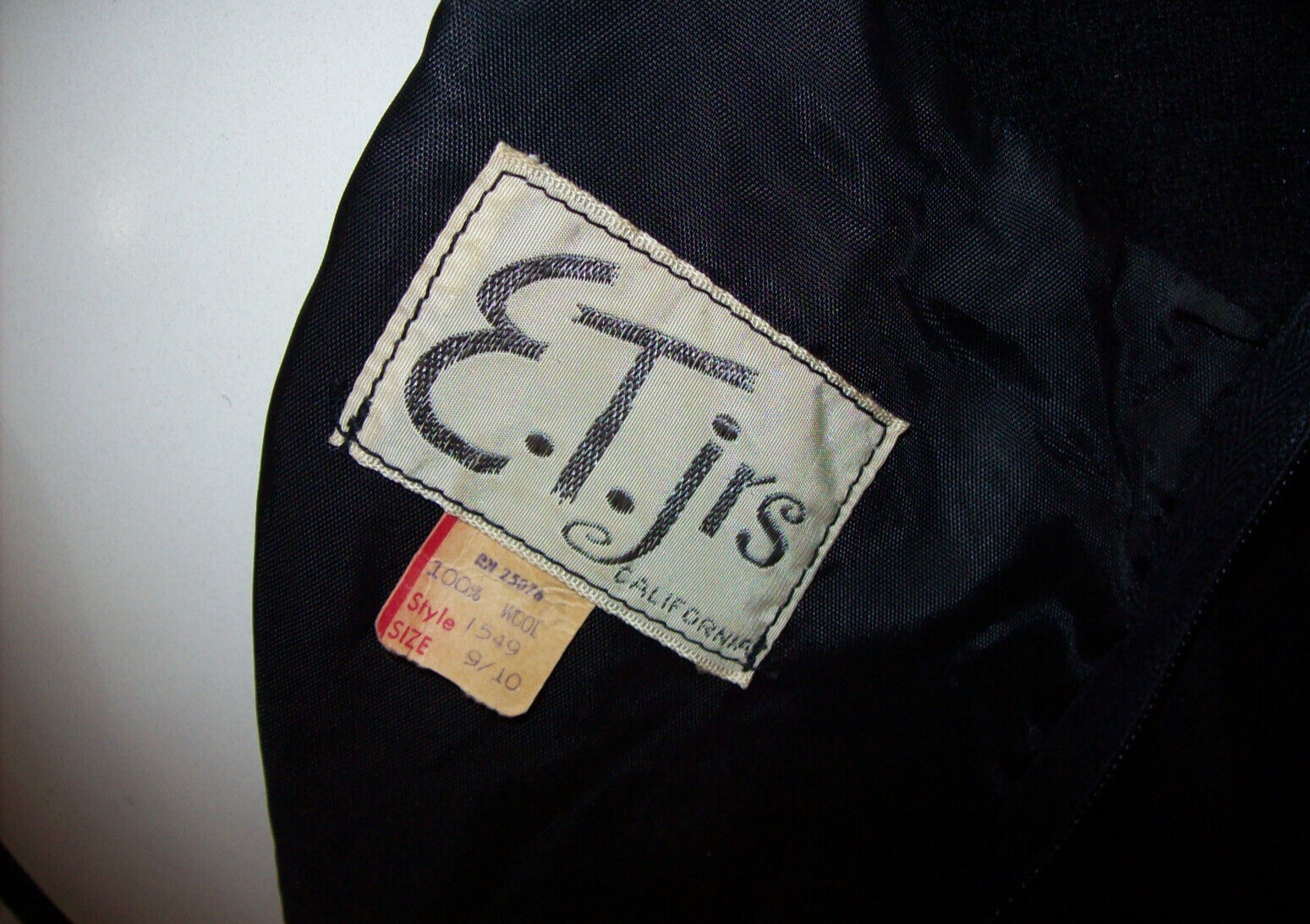 Vintage 1950s Black Long Sleeve Dress, 100% Wool, E.T Jrs CALIFORNIA, small