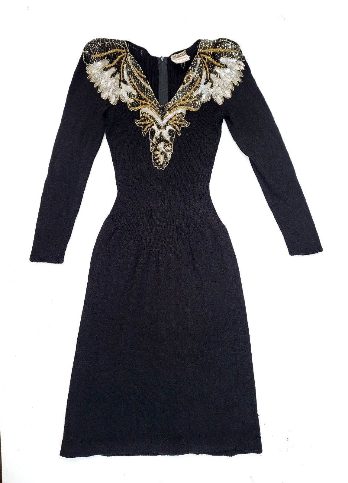VTG Pat Sandler Wellmore Neiman Marcus Womens 6 Knit DRESS Sequin Beaded Defect
