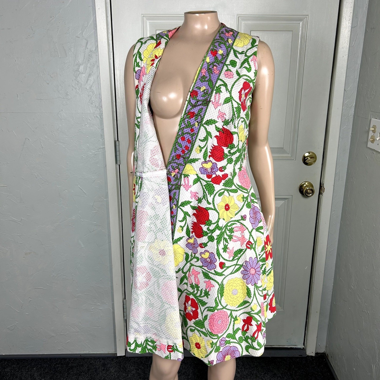 Vintage 60s 70s Womens Wrap Dress Serbin Party Cotton Floral Boho Bright P3-22