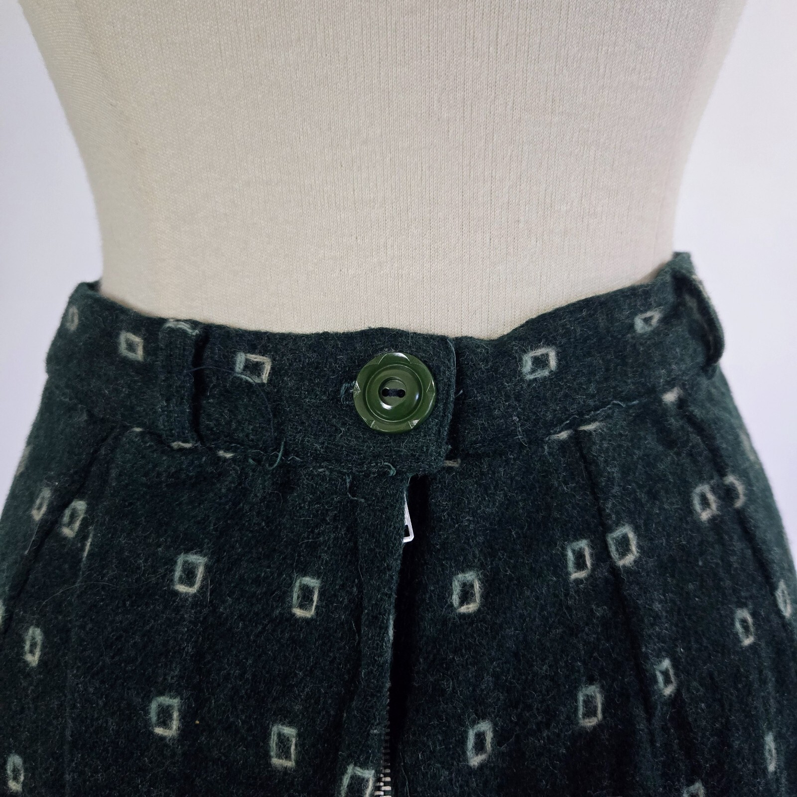 VTG 1950s Green Atomic Square Wool Skirt By Lampl Fashions Ohio Midi 25” Waist