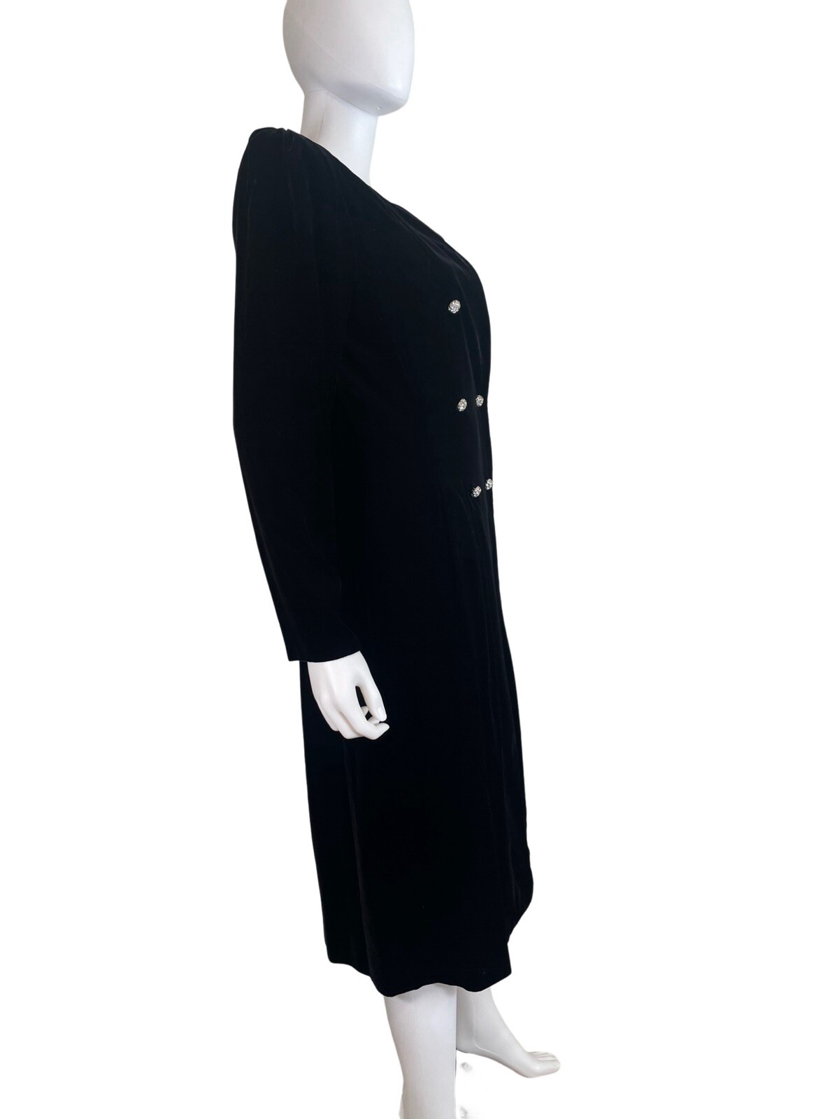 VTG Albert Nipon EXECUTIVE 80’s Black Velvet Coat Dress DYNASTY Alexis Jeweled 6