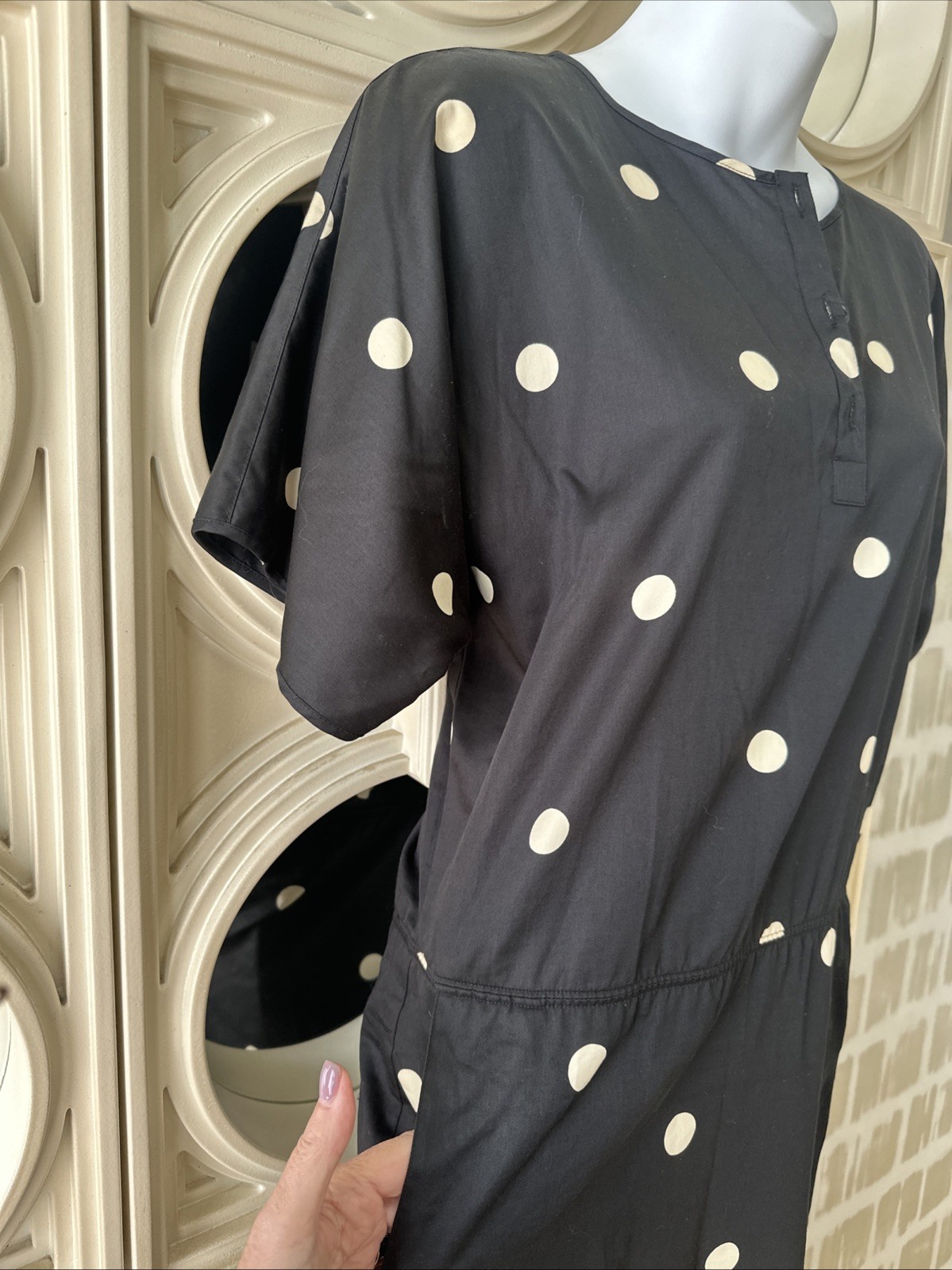 Arnys Paris Rare 60s Women’s Black & White Polkadot Cotton Poplin Day Dress 36