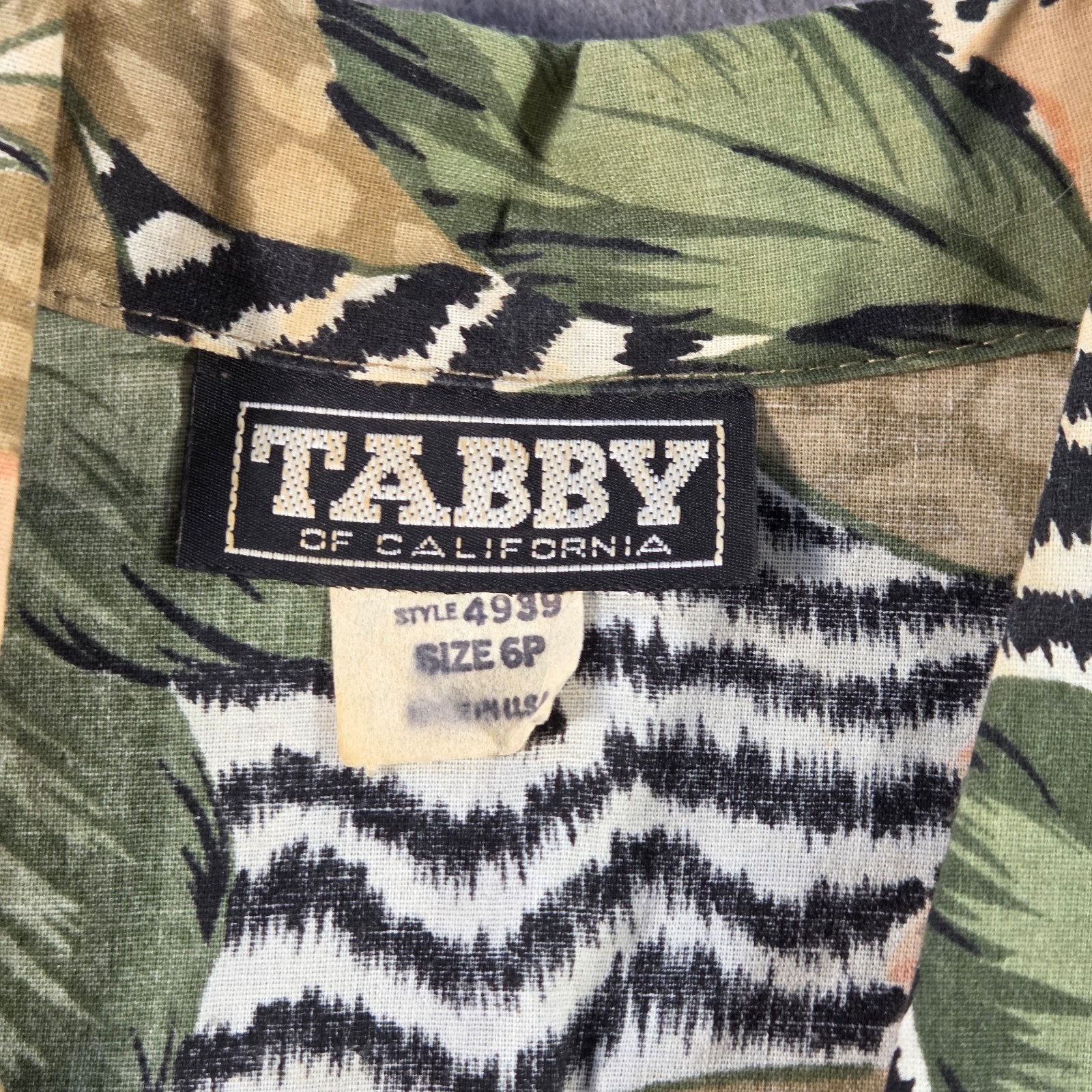 Vintage Tabby of California Dress Womens 6 Green Floral Safari Midi Flare 80s