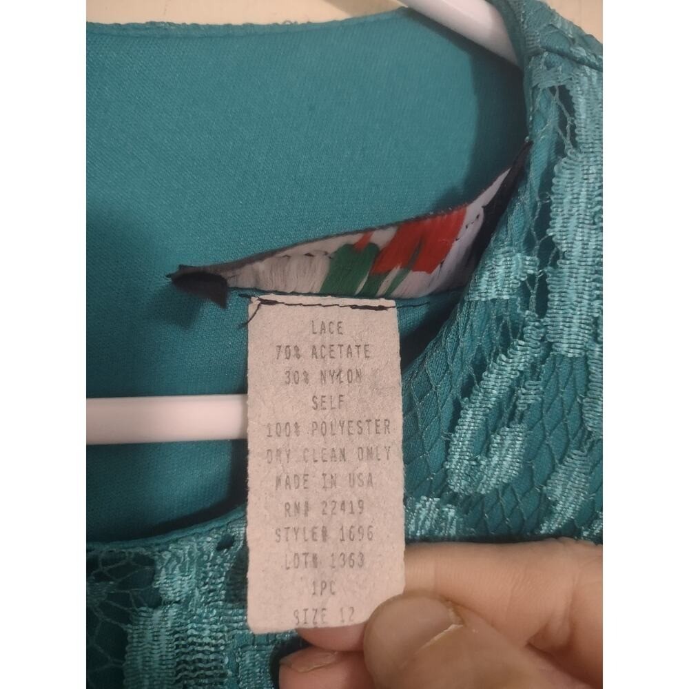 David Rose Vintage teal lace dress Drop waist 1980’s Size Small