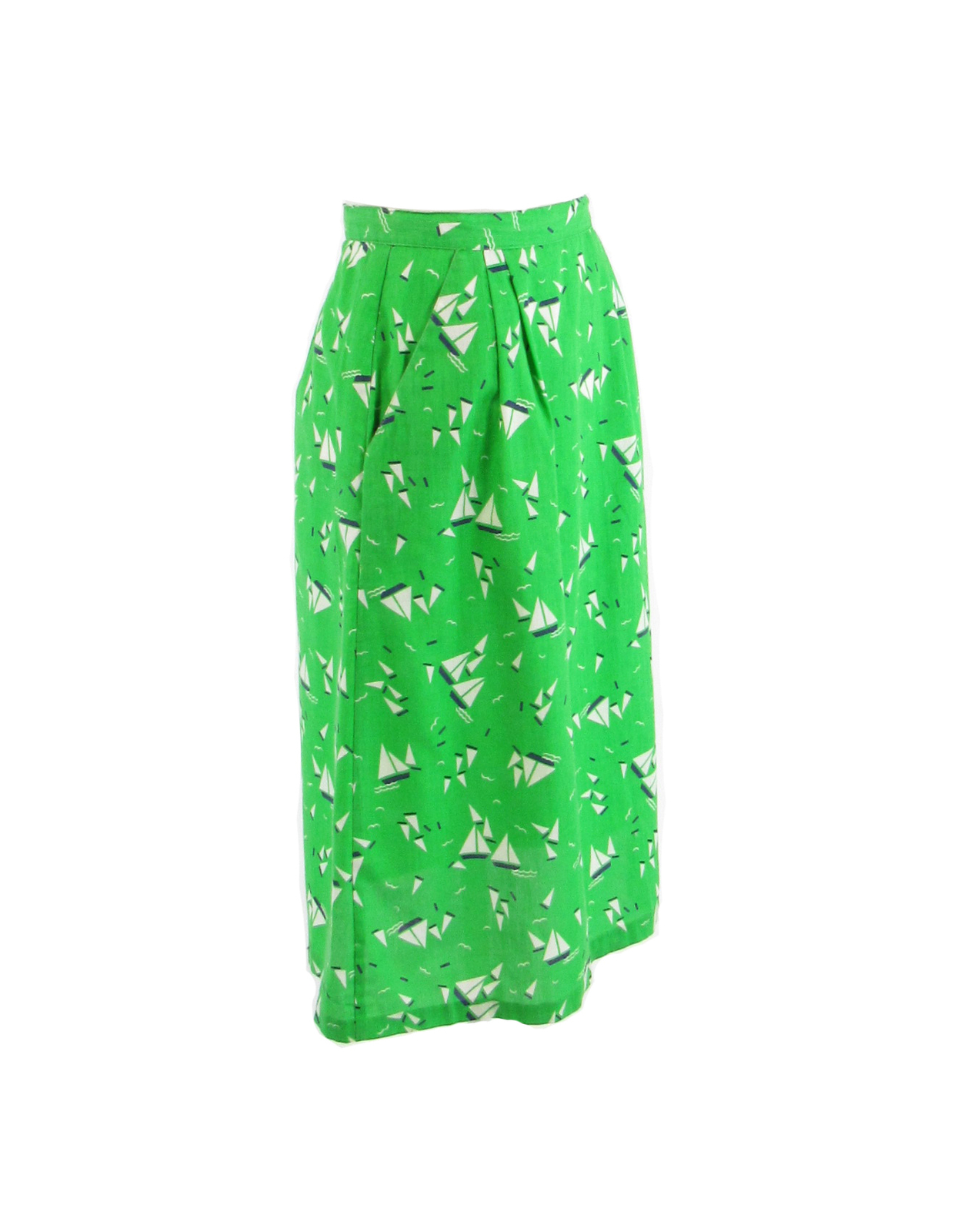 Green white sail boat print cotton MAGIC SPORTSWEAR INC. vintage skirt XS