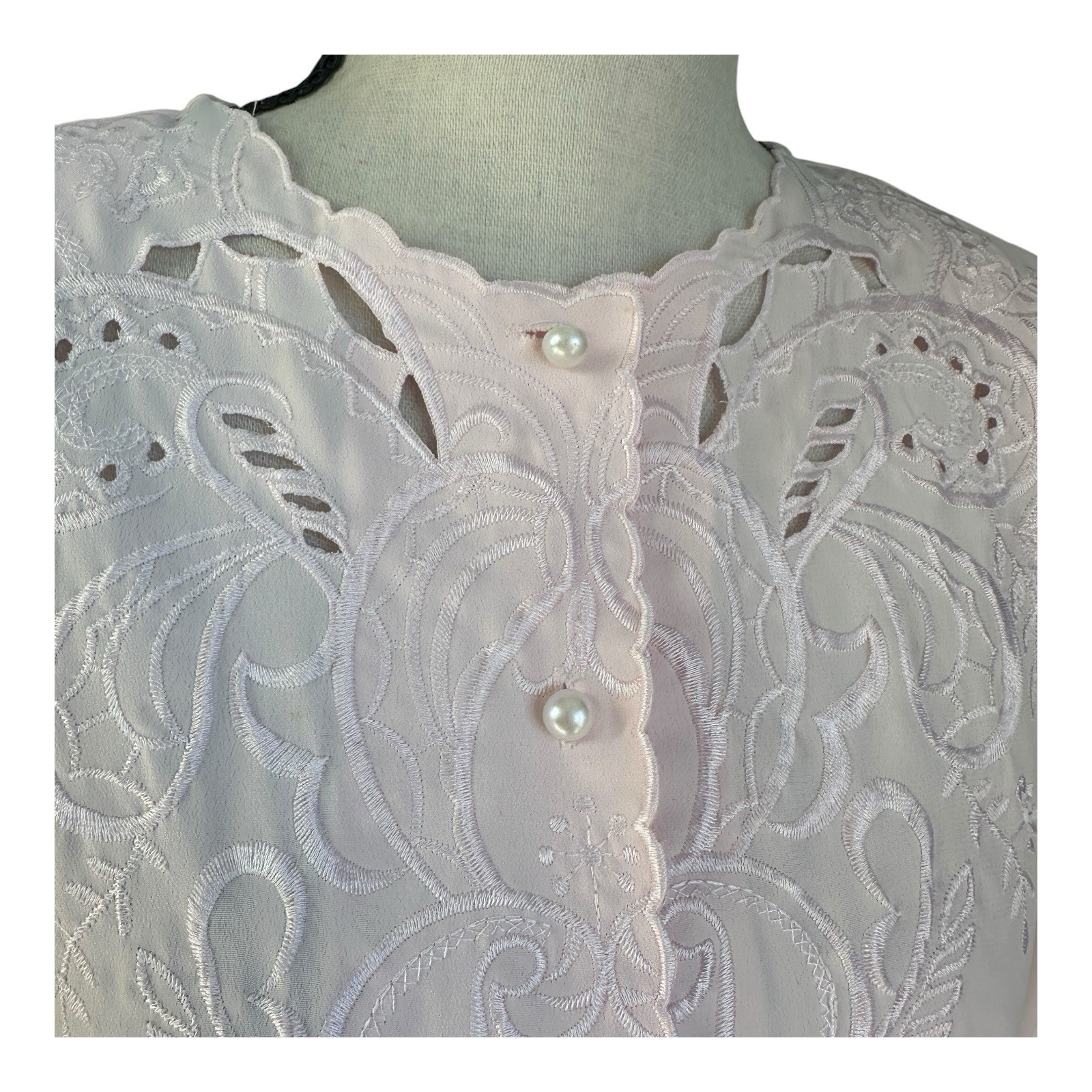 Vtg Christie & Jill Pink Embroidered Blouse Cottagecore Grannycore Lacecore