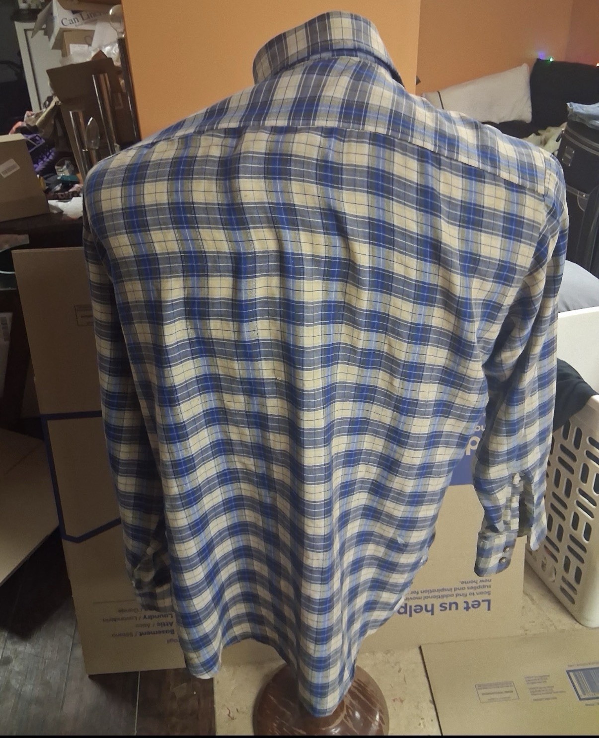 Vintage Blue White Plaid Flannel Button Up Shirt Men’s Large Heavy Cotton