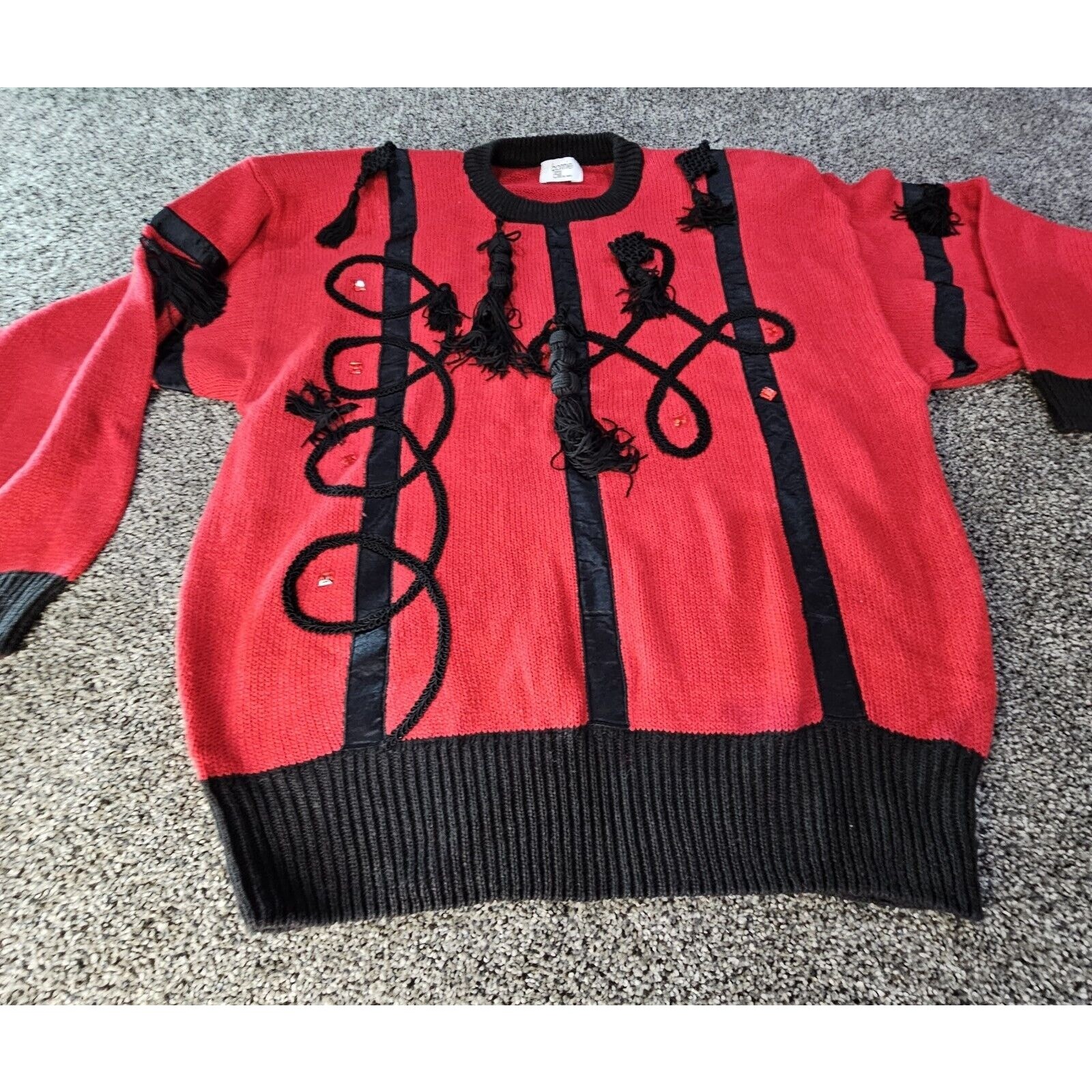 Vintage Bonnie and Bill By Holly Sweater Ladies XLarge Red Black 1980’s Tassels