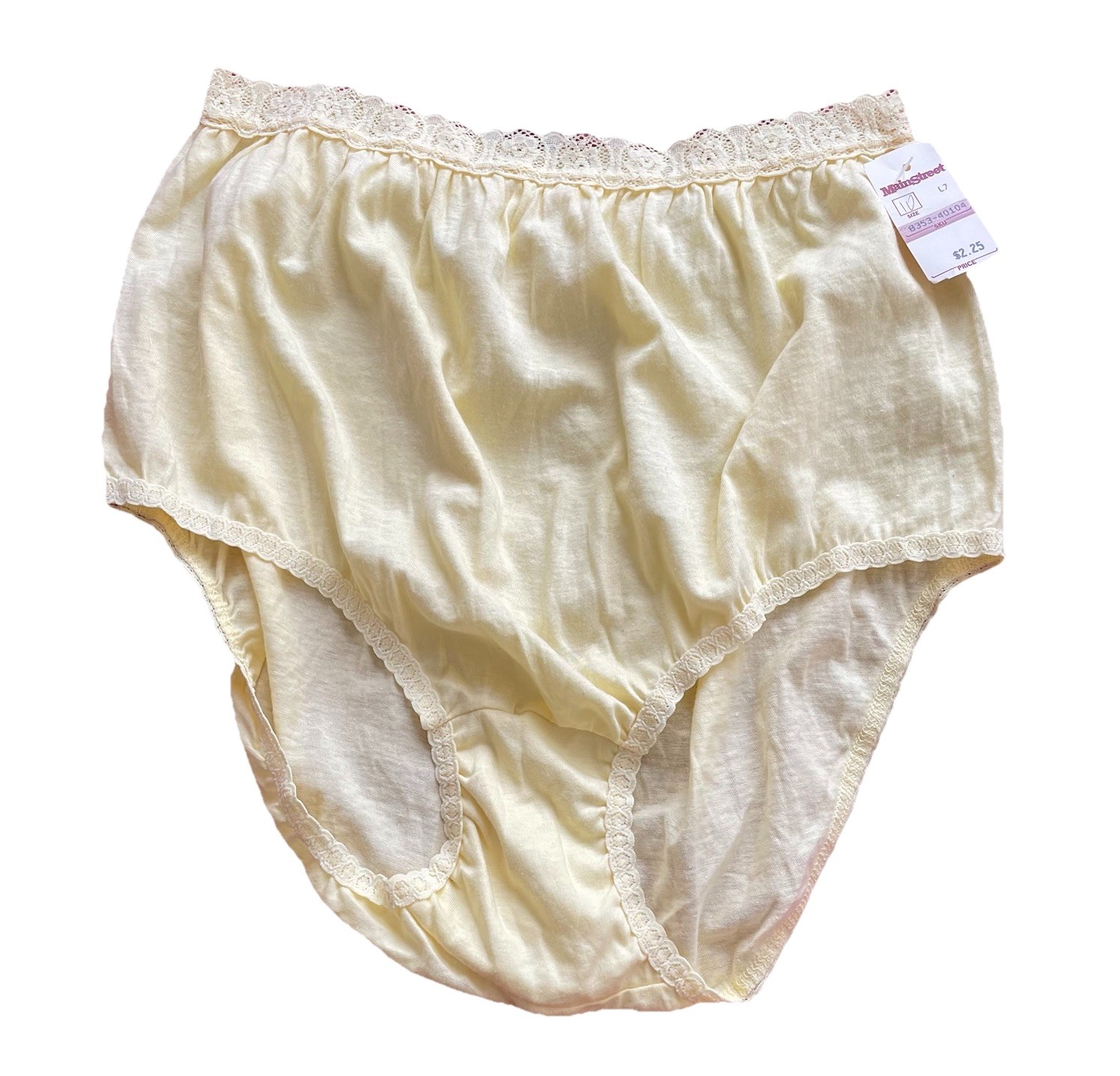NOS NWT Vintage 70s 80s Messages Cotton Yellow Size 10 Granny Sissy Panties Lace