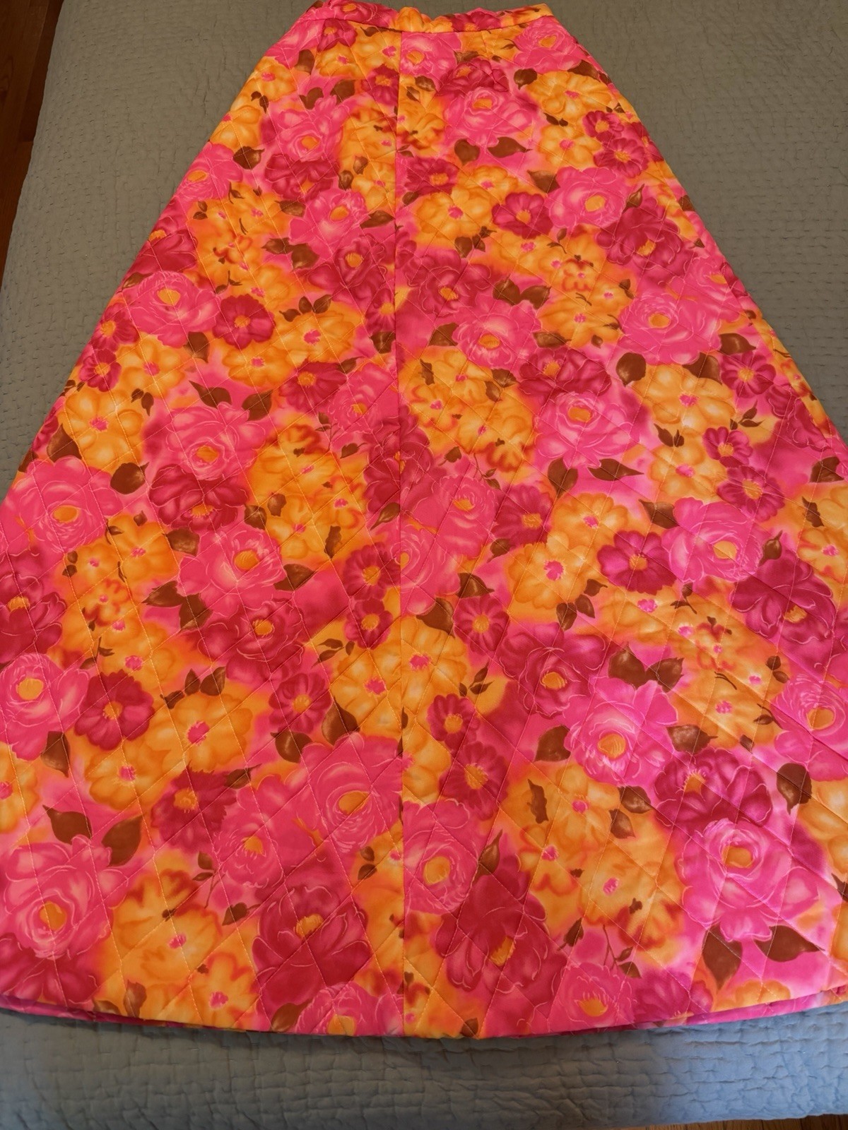 Vintage Custom Pink Yellow Quilted Floral Maxi Skirt-XS/S