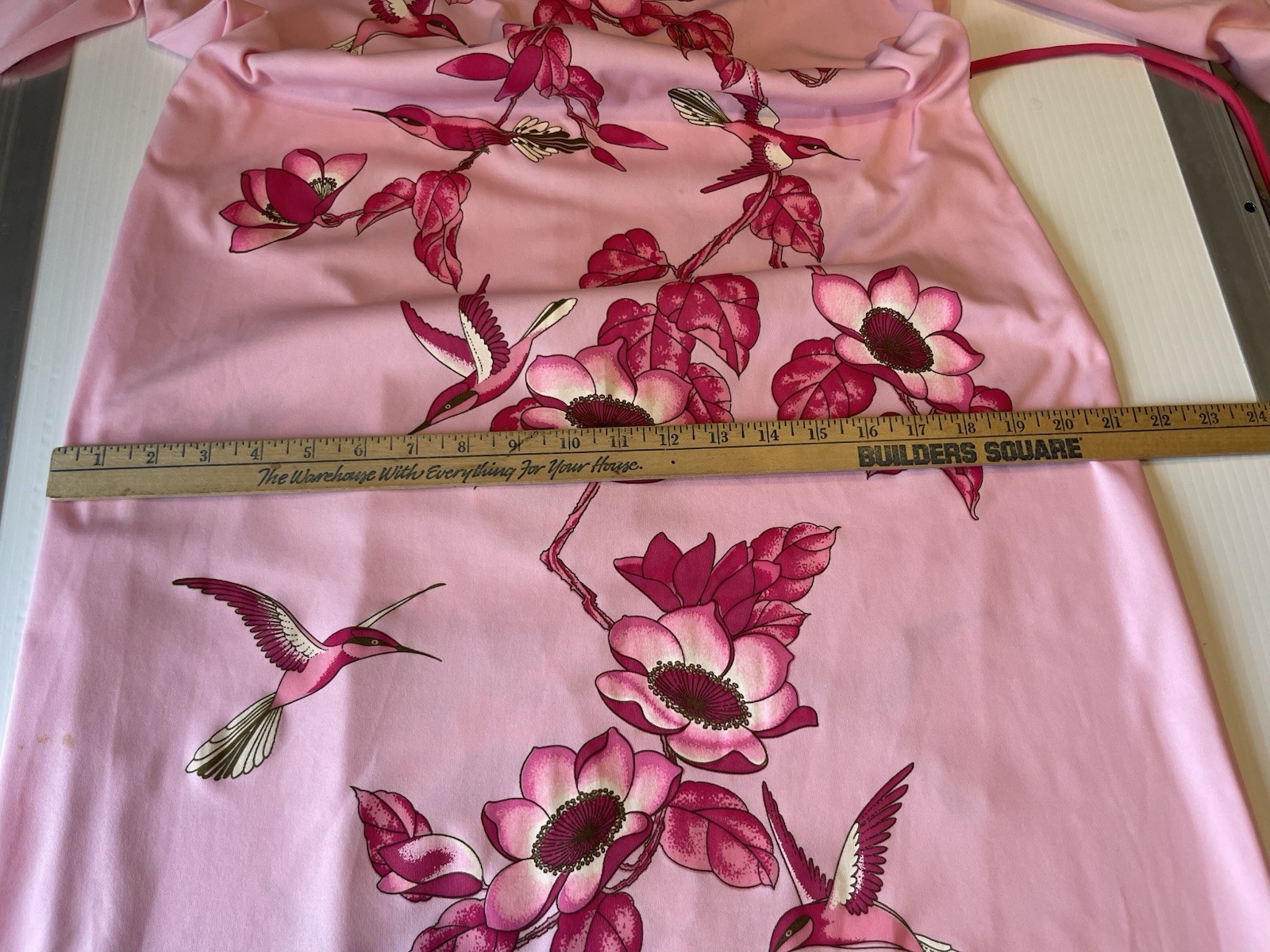 VTG Miss Shaheen Hawaiian 70s Pink Floral Hummingbird Sheath Belted Dress