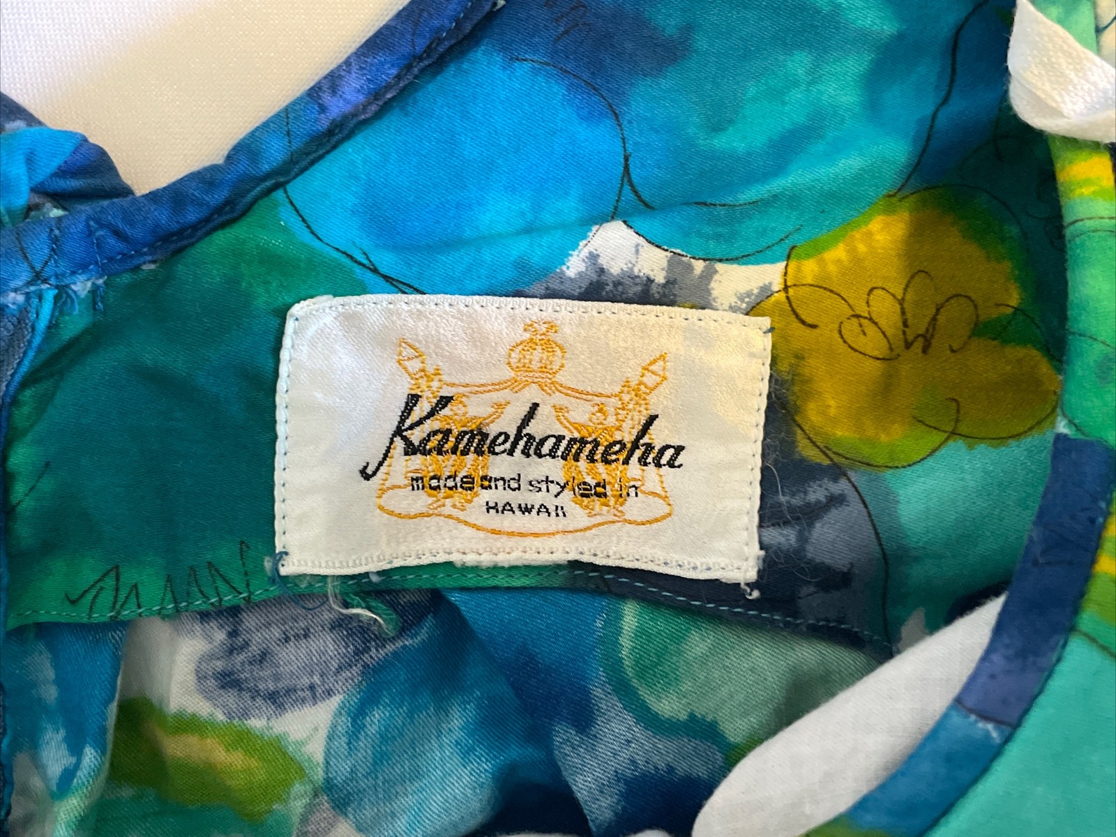 Vintage Kamehameha Hawaiian Dress Size Small Blue Floral Print