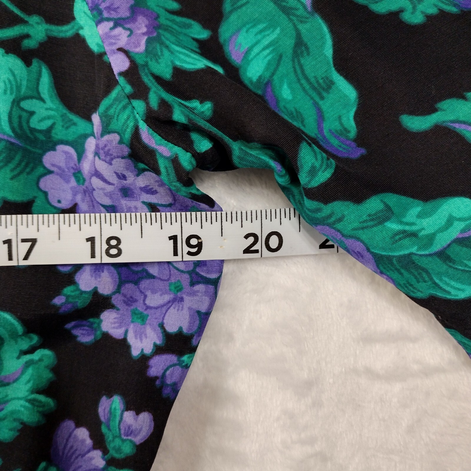 Vintage Ansley Midi Dress Black w/ Purple Flowers Pockets 80s 90s Made USA READ