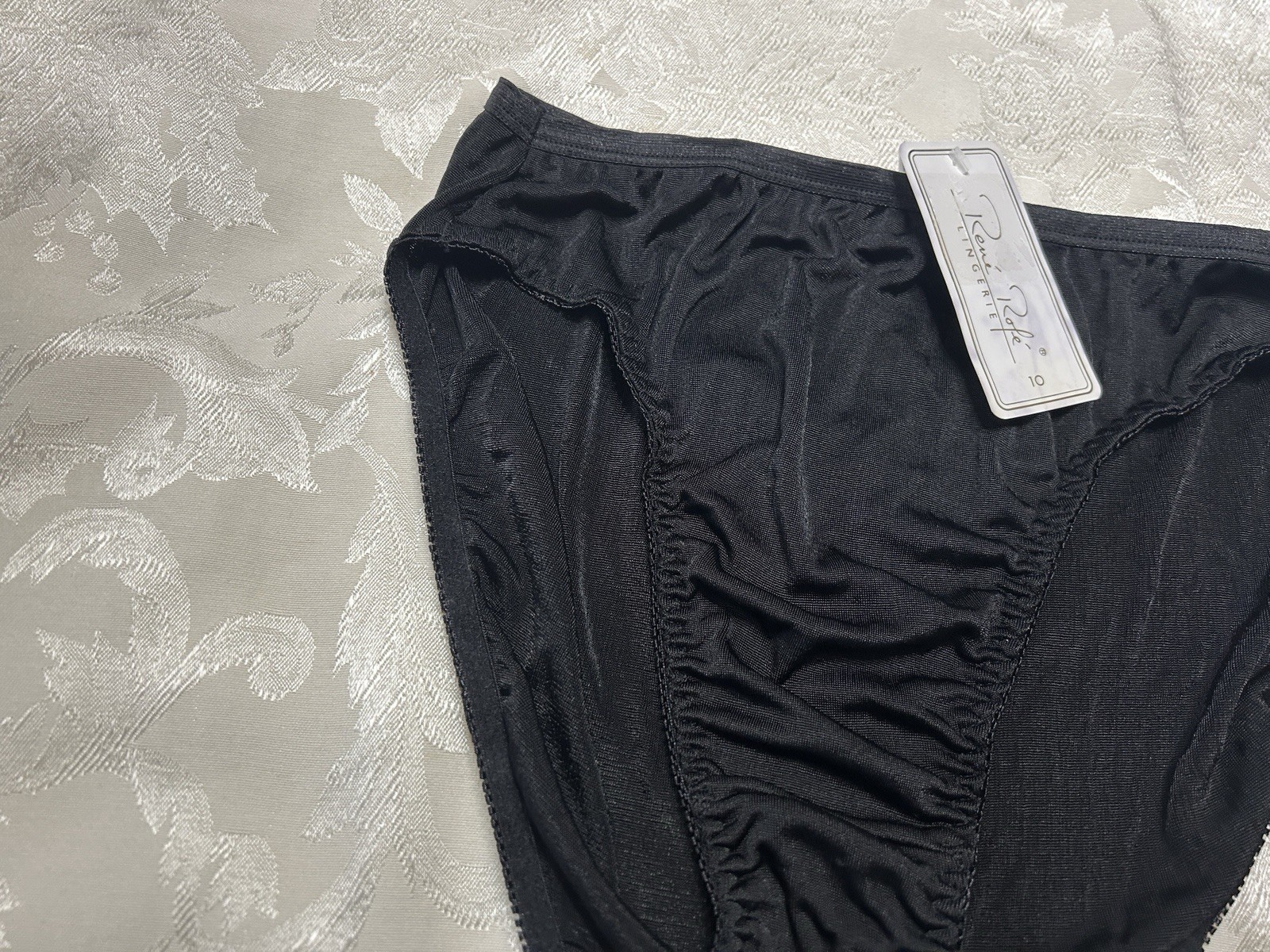 NWT Vtg RENE ROFE’ Feels Like Satin Polyester Hi-Leg 10 Black Panties #418
